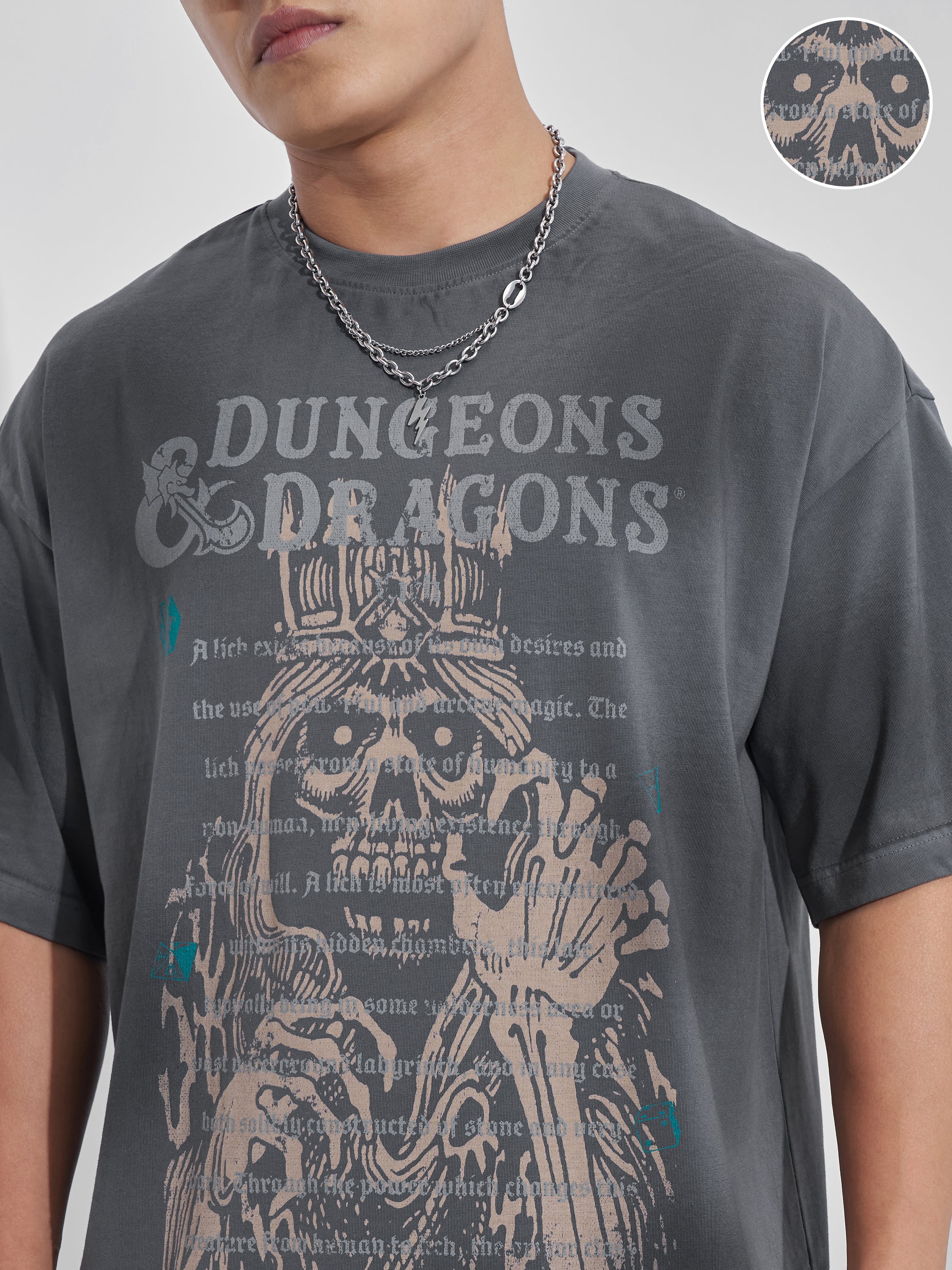 Highlander Men Grey Dungeons And Dragons Printed Round Neck Oversized Fit T-Shirt - Grey - Image 8