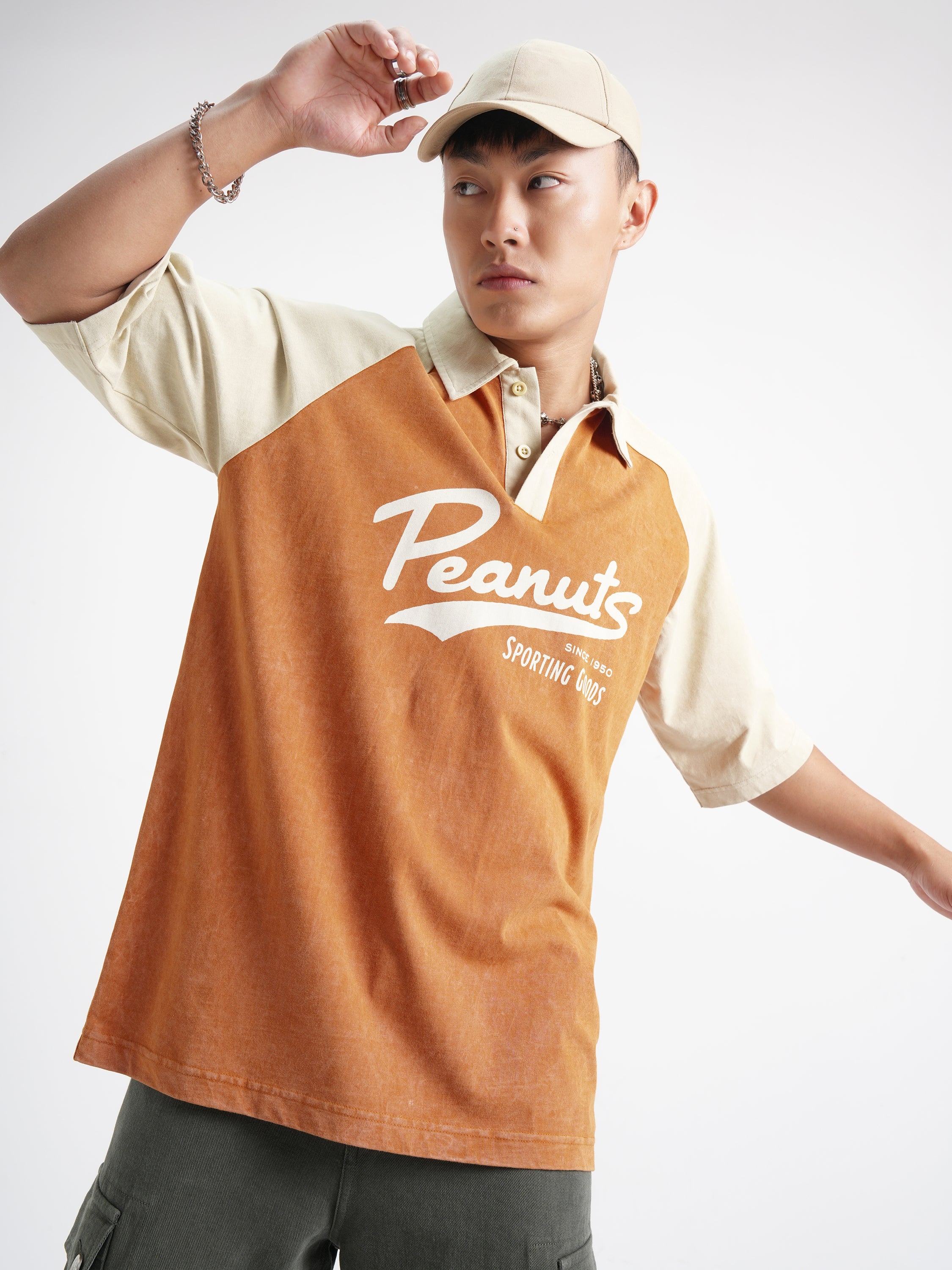 Highlander Men Rust Peanuts Printed Polo Collar T-Shirt - Rust - Image 3