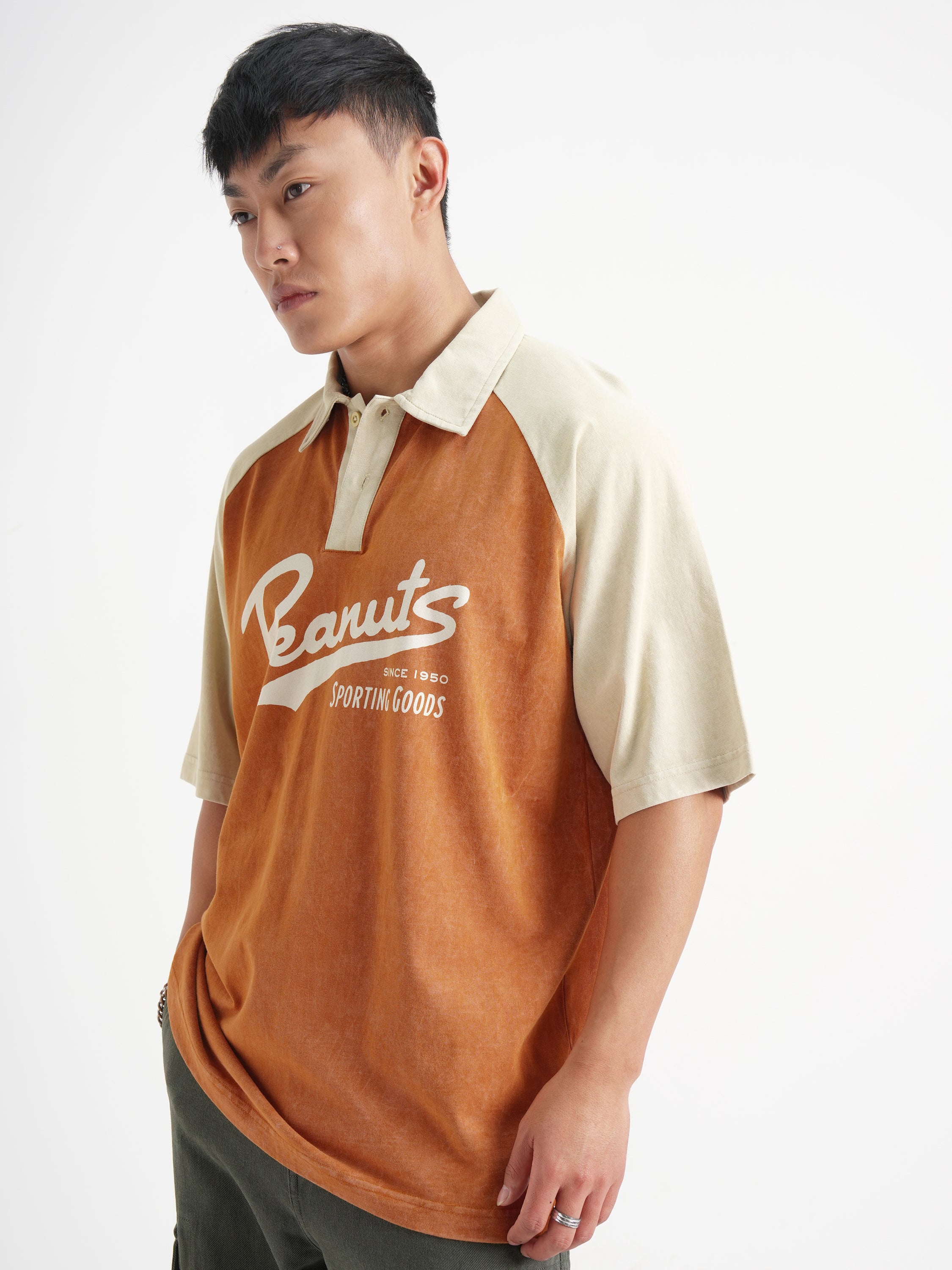 Highlander Men Rust Peanuts Printed Polo Collar T-Shirt - Rust - Image 4