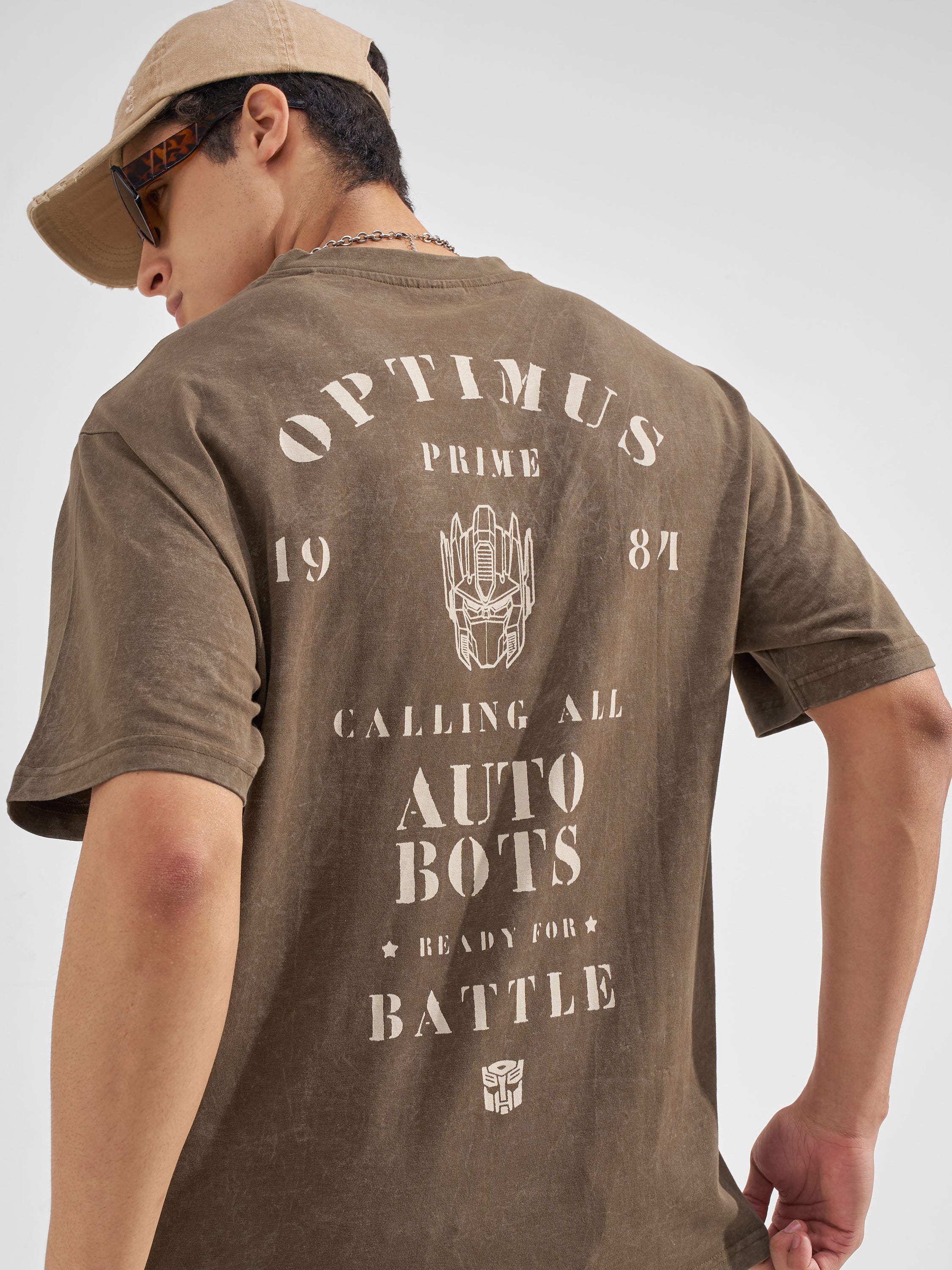 Highlander Men Khaki Transformers Printed Round Neck T-Shirt