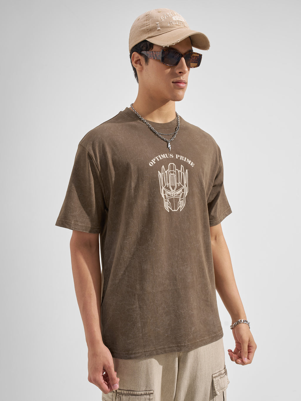 Highlander Men Khaki Transformers Printed Round Neck T-Shirt