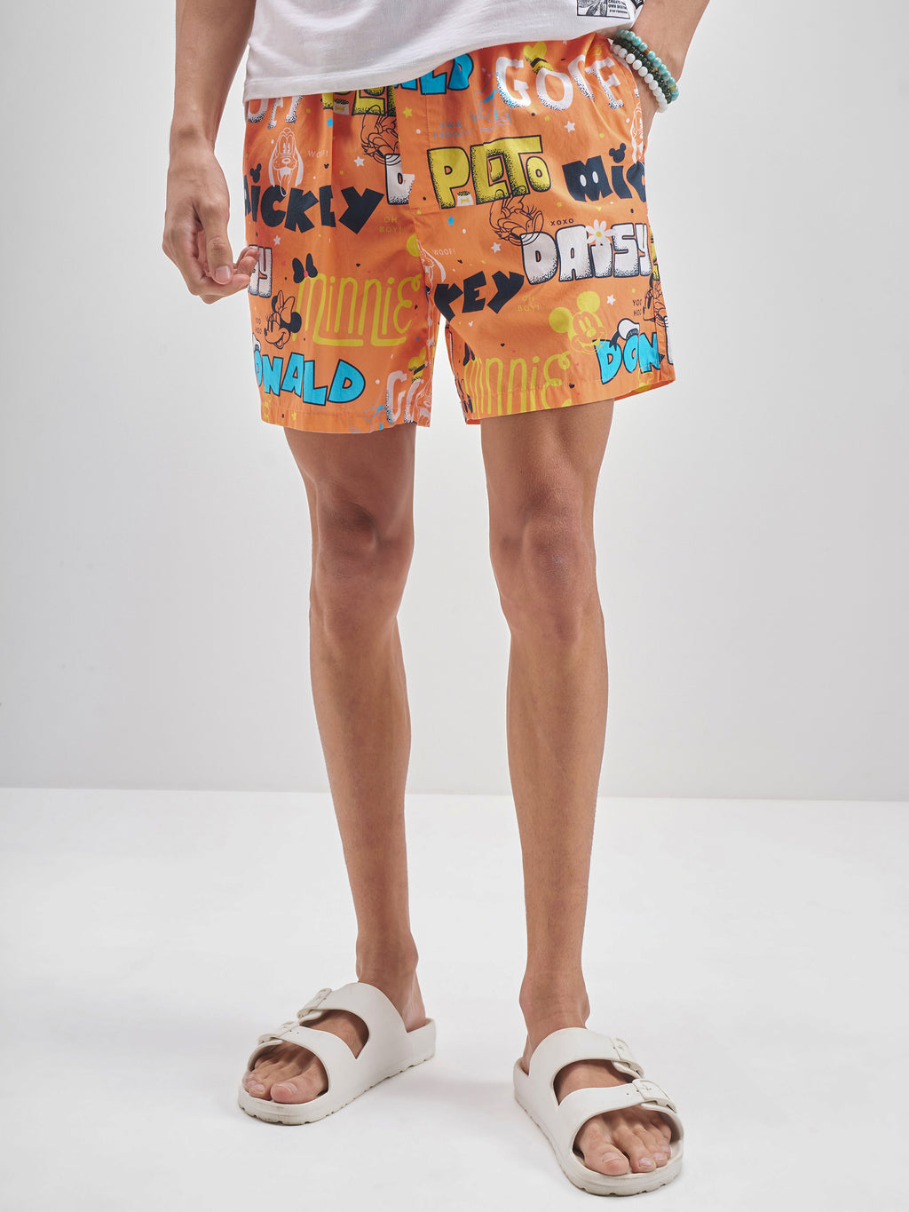 Disney By Highlander Men Orange Mickey And Friends Cotton Boxers - Orange - Image 1