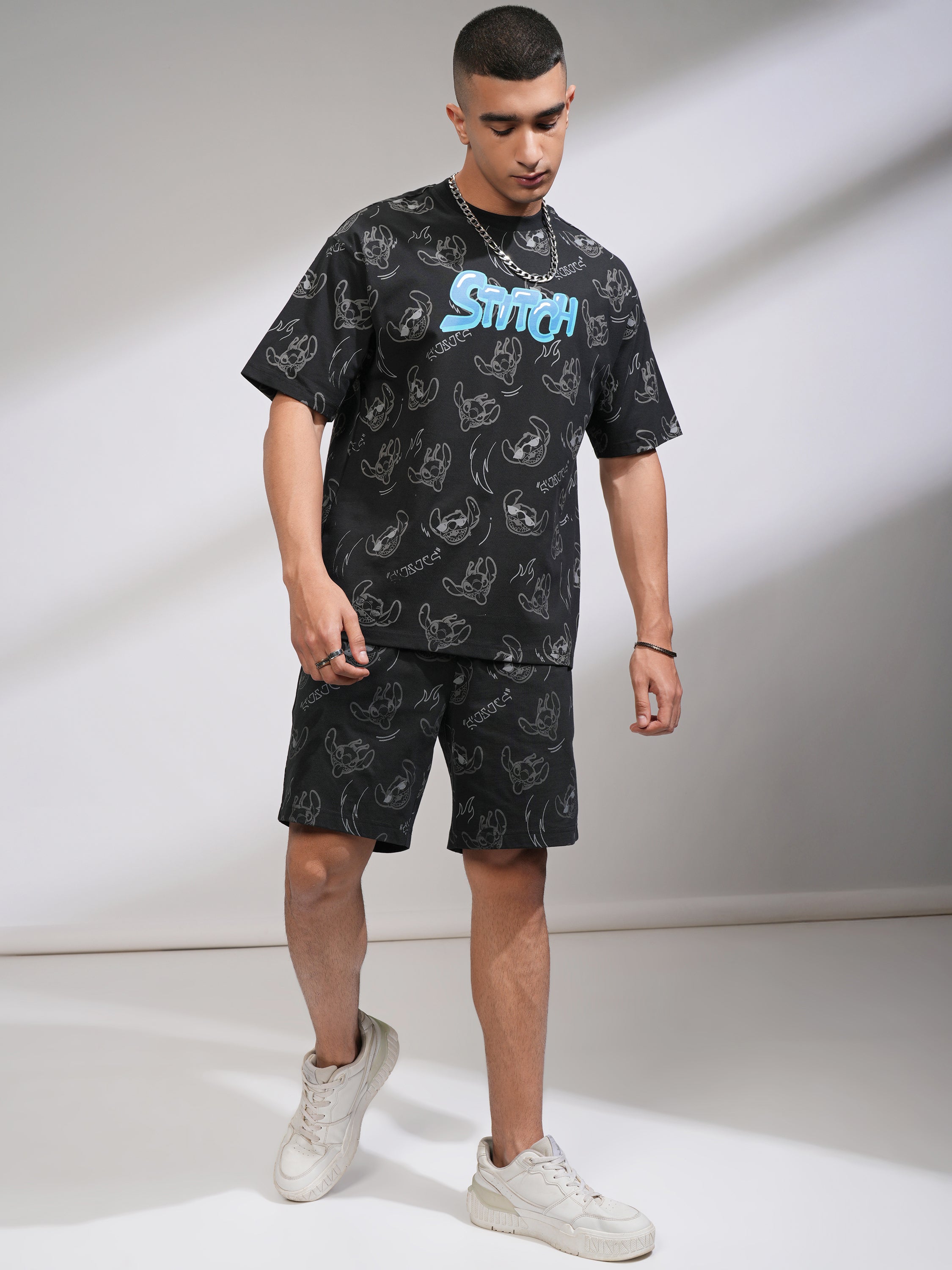 Disney By Highlander Men Black Stitch T-Shirt With Shorts Co-Ords - Black - Image 2