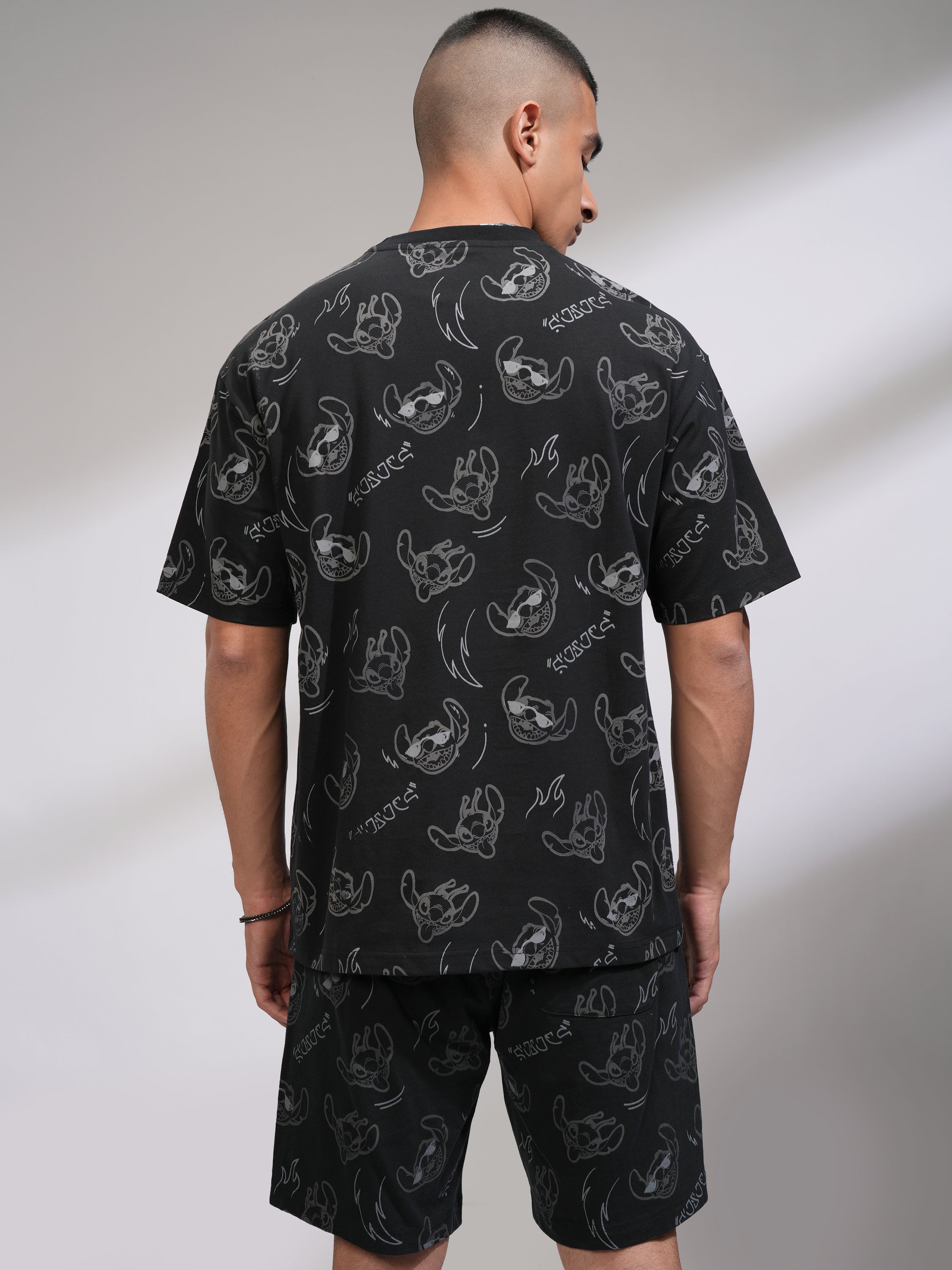 Disney By Highlander Men Black Stitch T-Shirt With Shorts Co-Ords - Black - Image 3