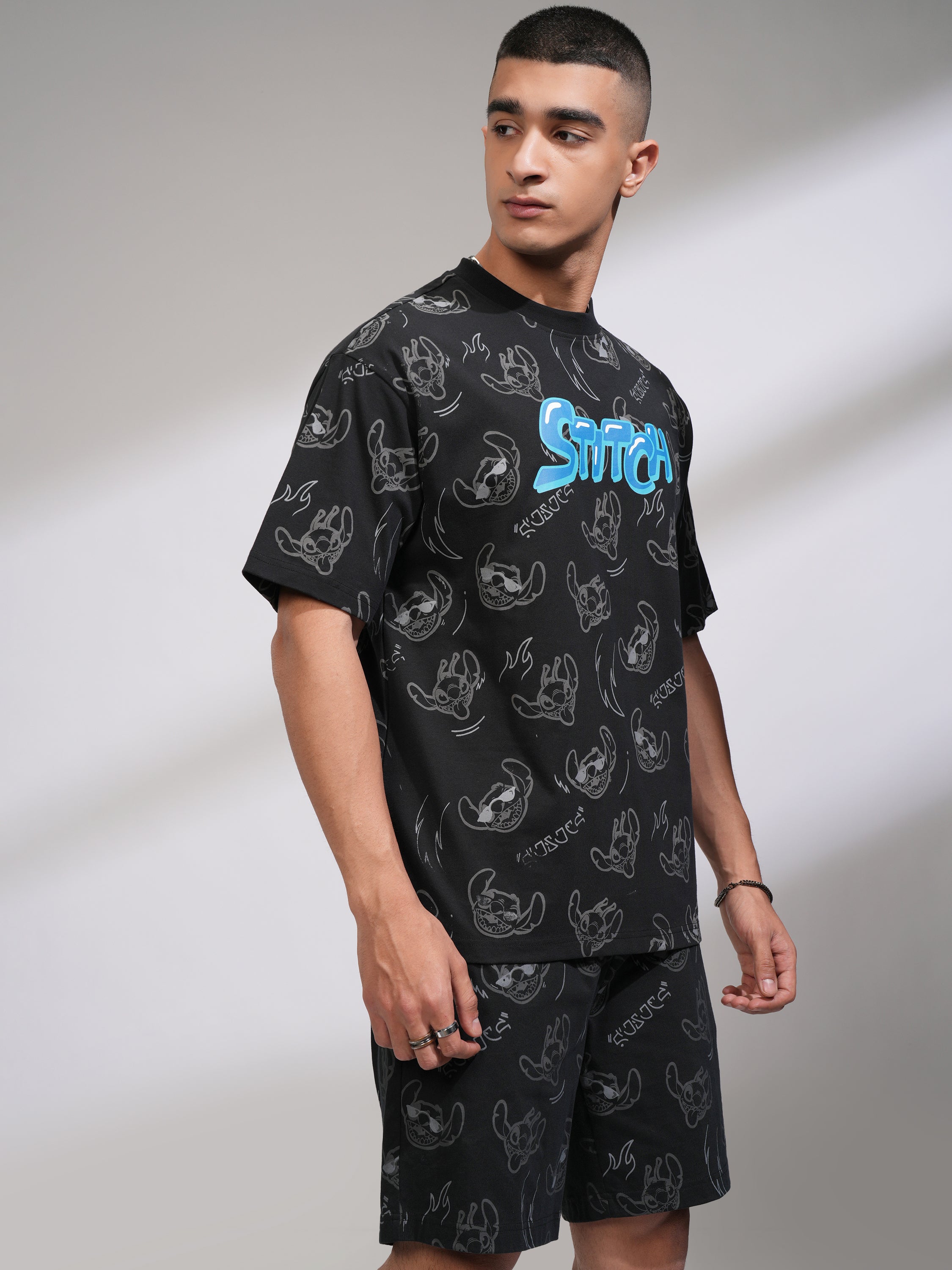 Disney By Highlander Men Black Stitch T-Shirt With Shorts Co-Ords - Black - Image 6
