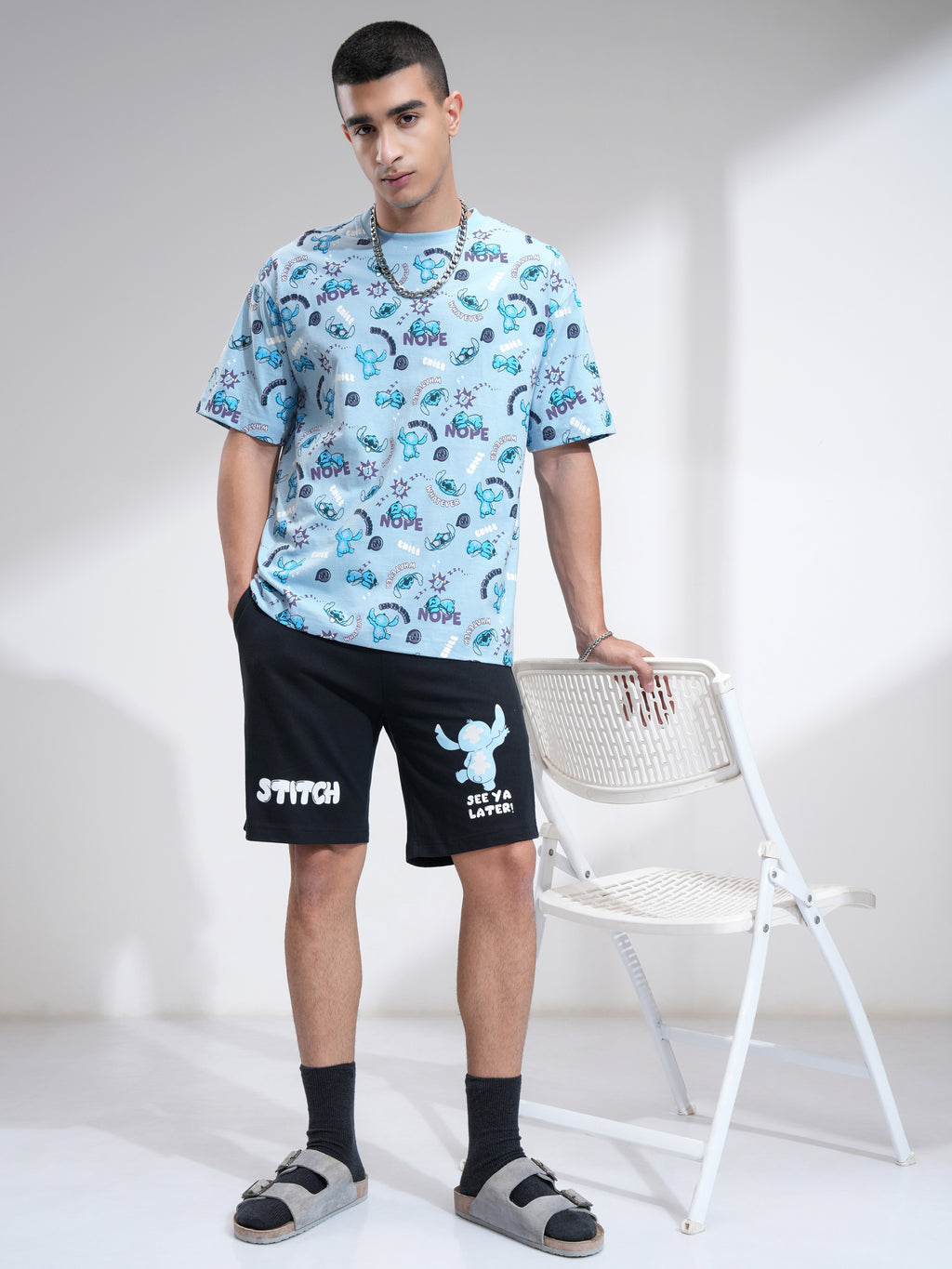 Disney By Highlander Men Blue Stitch T-Shirt With Shorts Co-Ords - Blue - Image 2