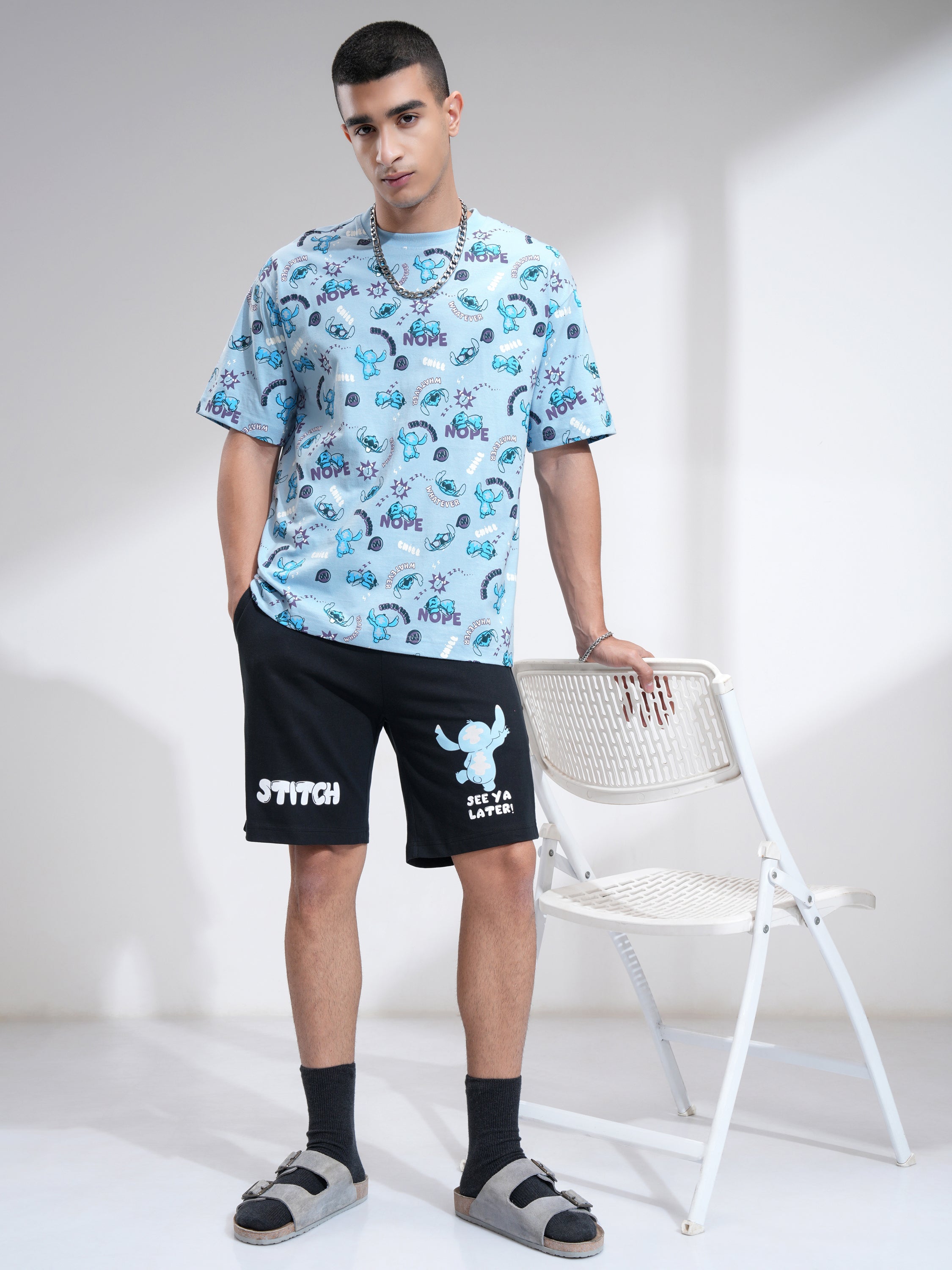 Disney By Highlander Men Blue Stitch T-Shirt With Shorts Co-Ords - Blue - Image 2