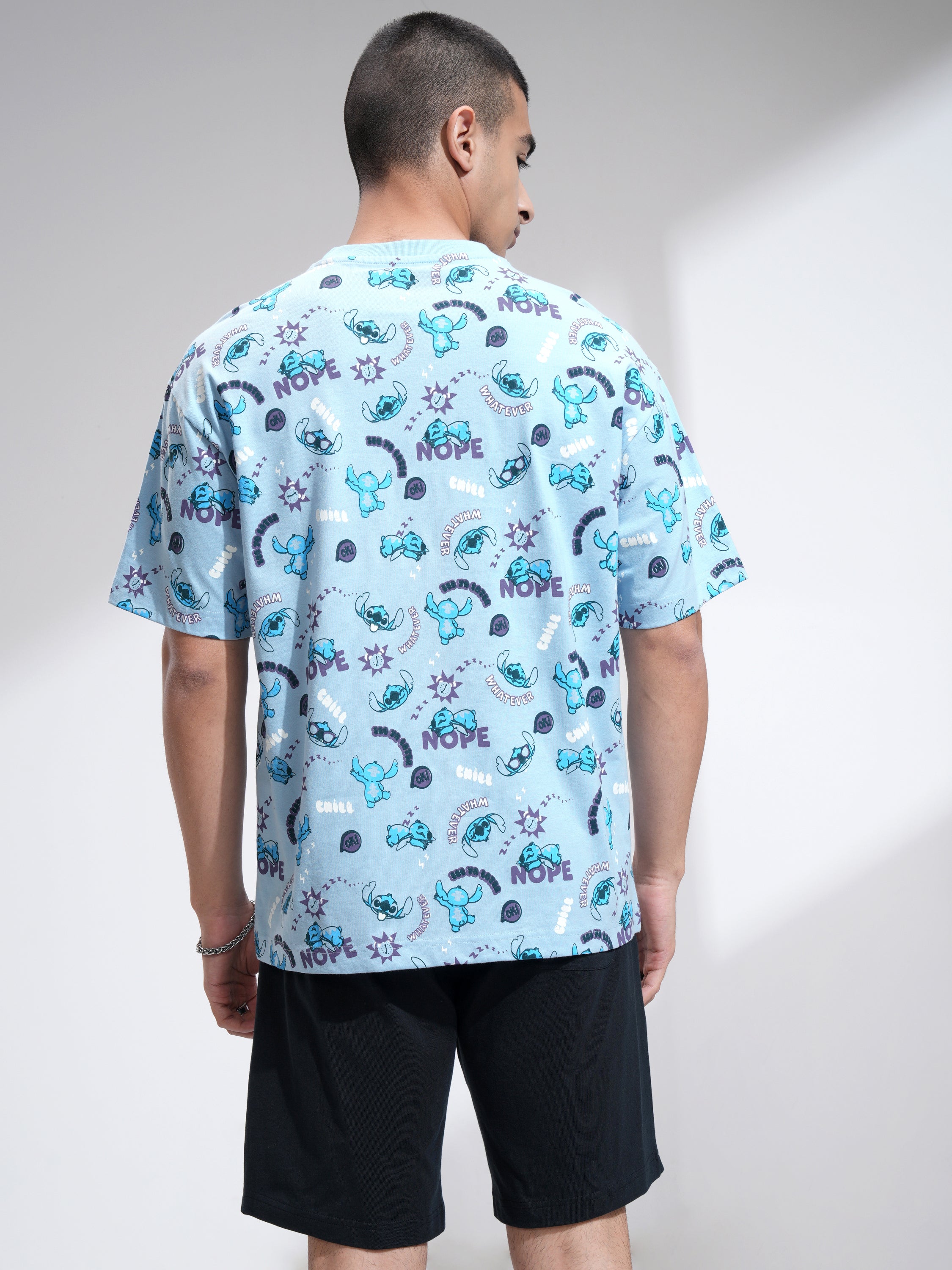 Disney By Highlander Men Blue Stitch T-Shirt With Shorts Co-Ords - Blue - Image 3