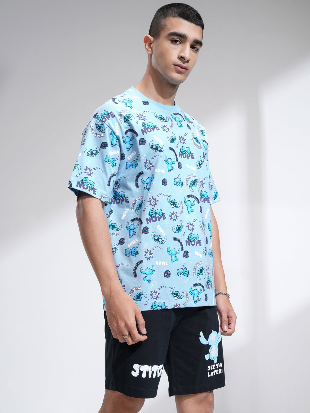 Disney By Highlander Men Blue Stitch T-Shirt With Shorts Co-Ords - Blue - Image 6