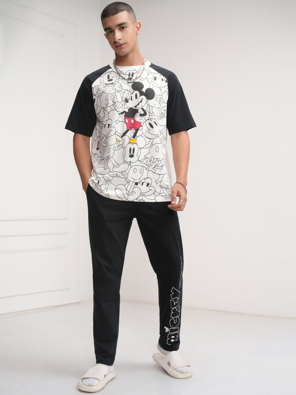 Disney By Highlander Men White Mickey Mouse T-Shirt With Trouser Co-Ords - White - Image 1
