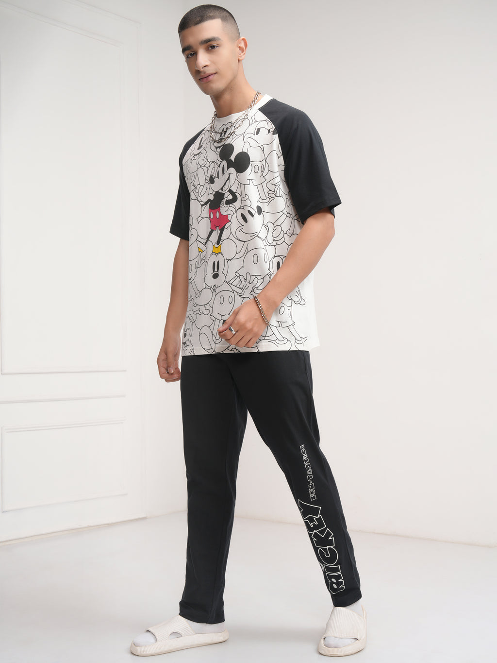Disney By Highlander Men White Mickey Mouse T-Shirt With Trouser Co-Ords - White - Image 2