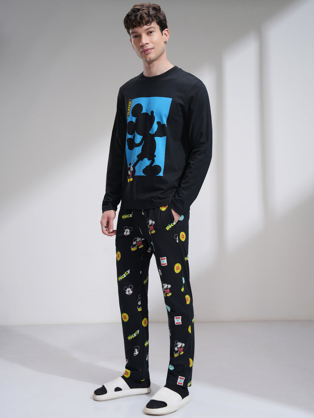 Disney By Highlander Men Black Mickey Mouse T-Shirt With Trouser Co-Ords - Black - Image 2