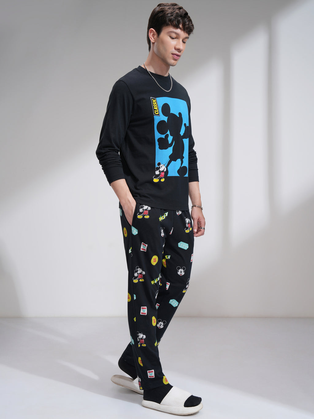 Disney By Highlander Men Black Mickey Mouse T-Shirt With Trouser Co-Ords - Black - Image 4