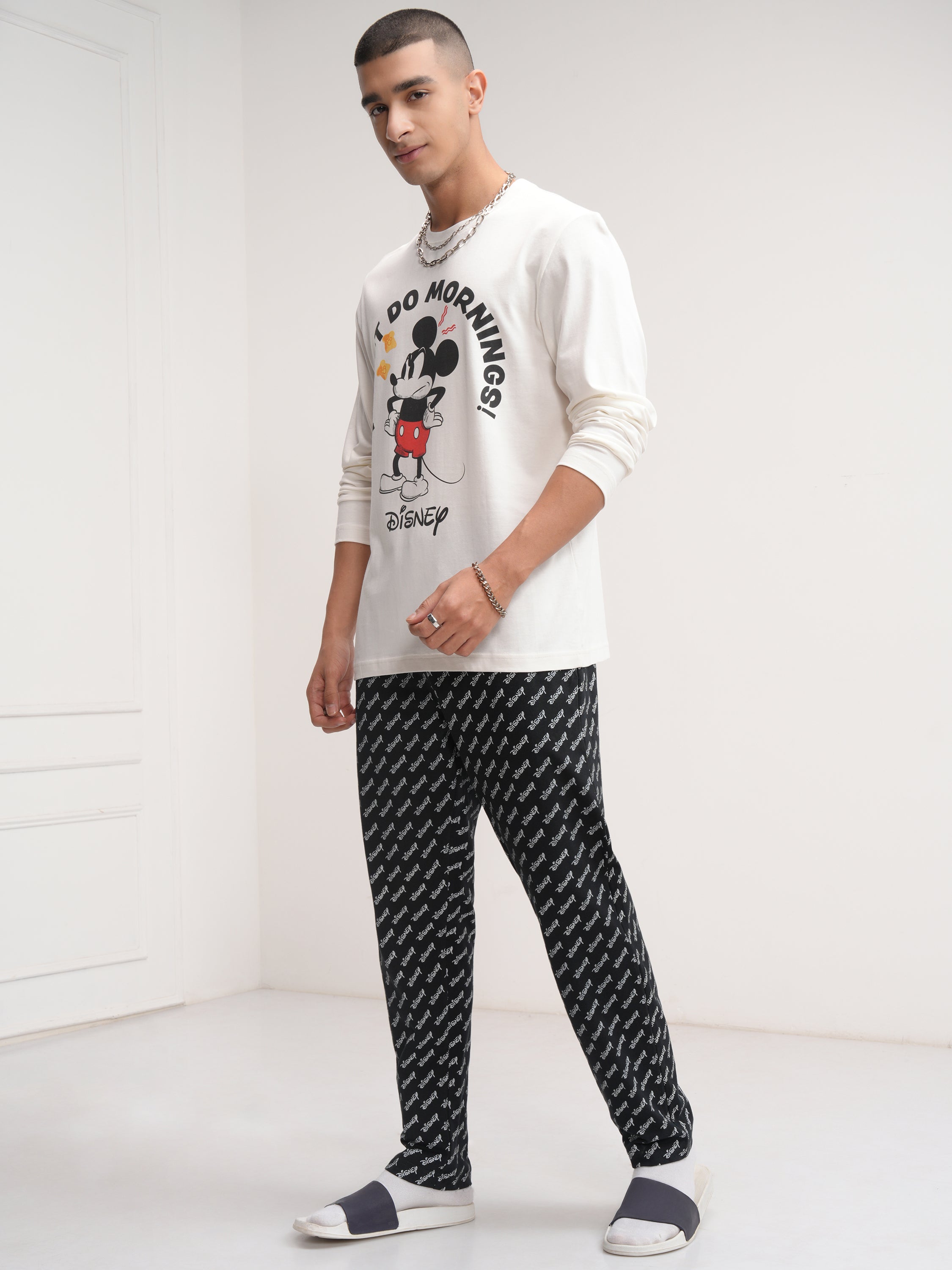Disney By Highlander Men Off White Mickey Mouse T-Shirt With Trouser Co-Ords - Off White - Image 2