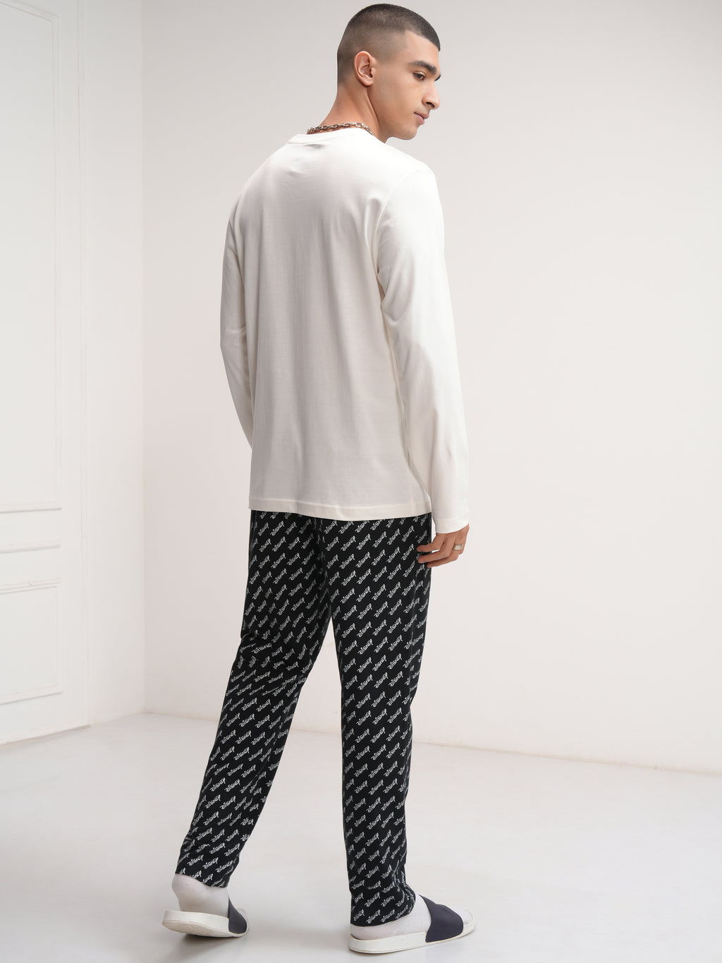 Disney By Highlander Men Off White Mickey Mouse T-Shirt With Trouser Co-Ords - Off White - Image 3