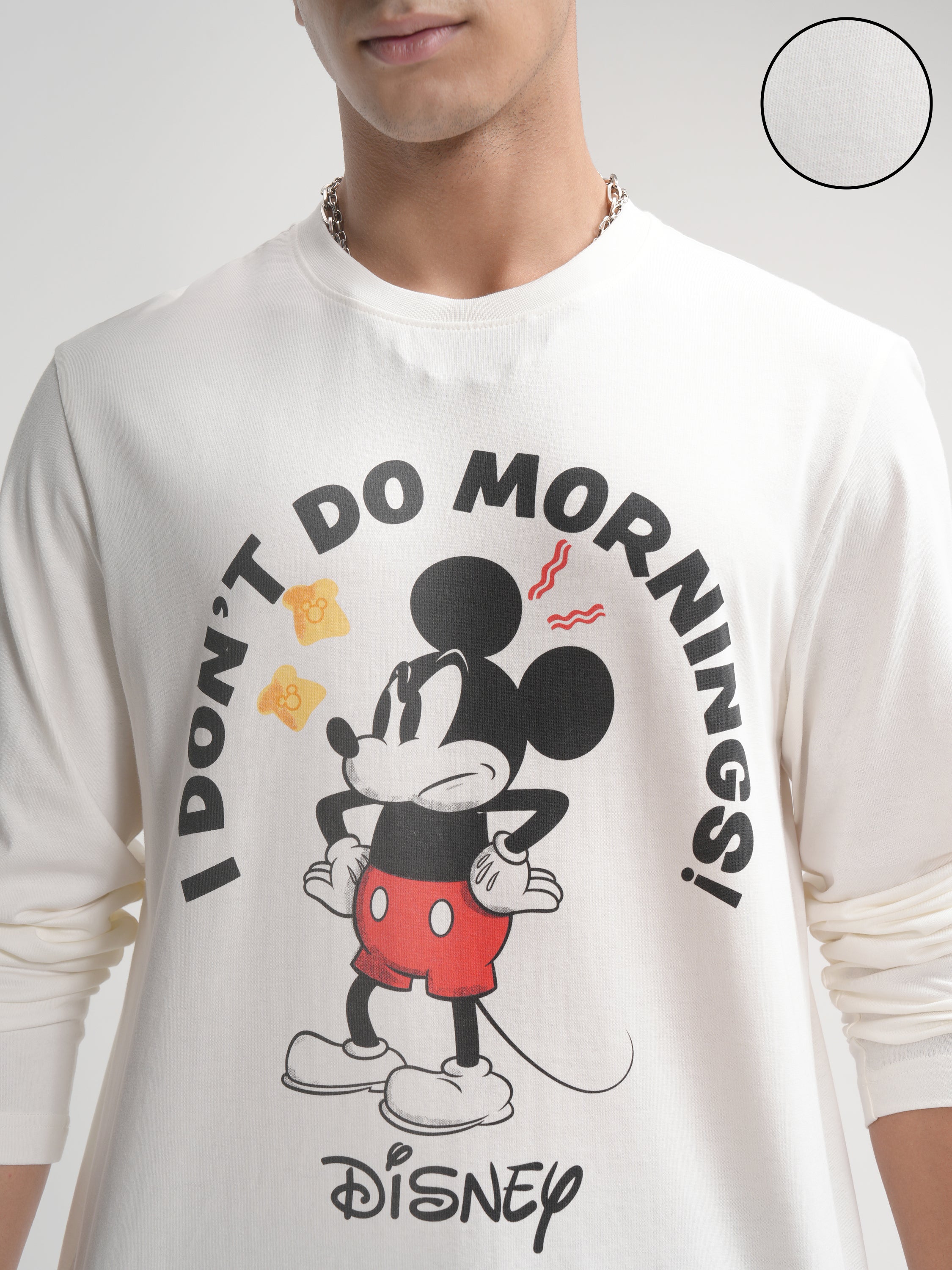 Disney By Highlander Men Off White Mickey Mouse T-Shirt With Trouser Co-Ords - Off White - Image 5