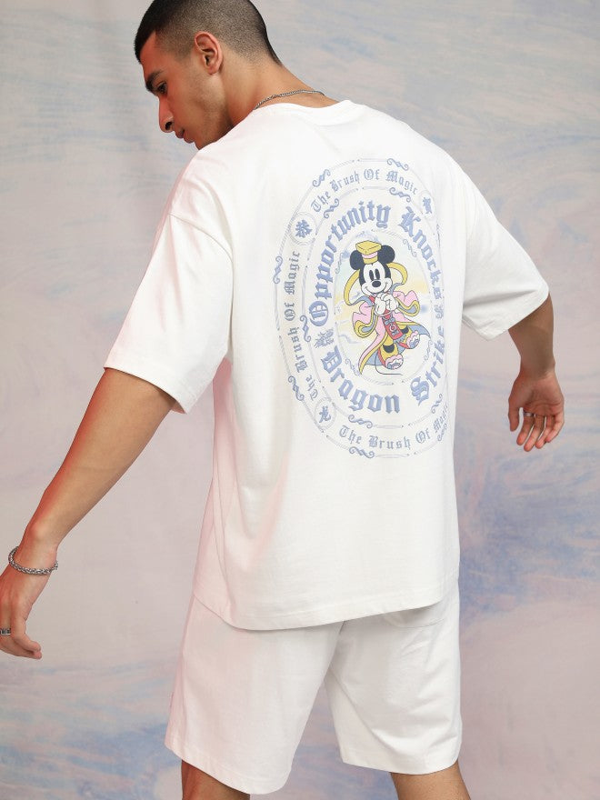 Disney By Highlander Men Off White Mickey Mouse T-Shirt With Shorts Co-Ords - Off White - Image 1