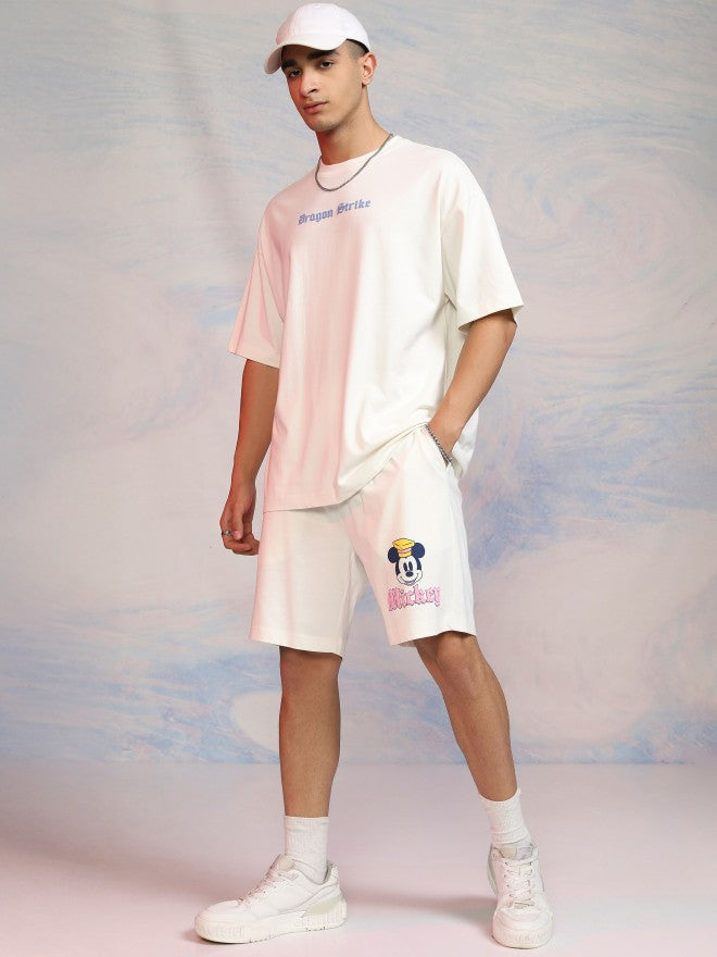 Disney By Highlander Men Off White Mickey Mouse T-Shirt With Shorts Co-Ords - Off White - Image 2