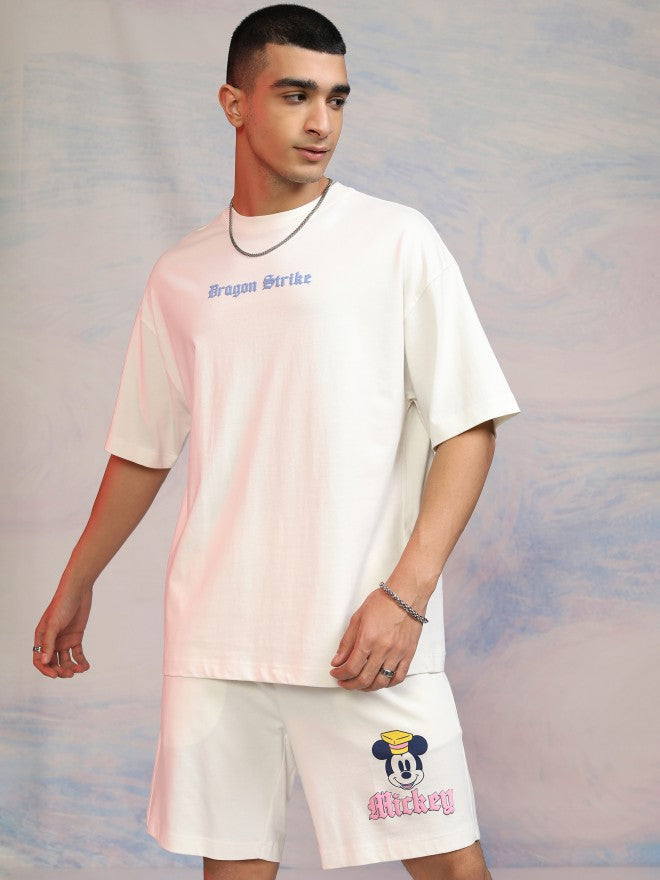 Disney By Highlander Men Off White Mickey Mouse T-Shirt With Shorts Co-Ords - Off White - Image 3