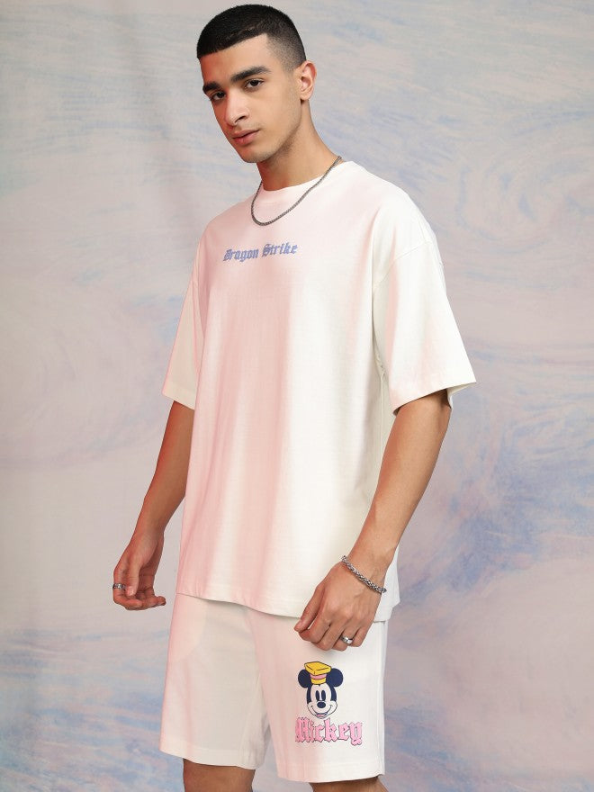 Disney By Highlander Men Off White Mickey Mouse T-Shirt With Shorts Co-Ords - Off White - Image 4