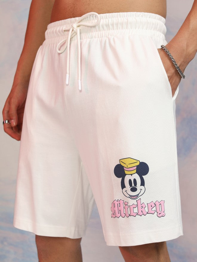 Disney By Highlander Men Off White Mickey Mouse T-Shirt With Shorts Co-Ords - Off White - Image 7