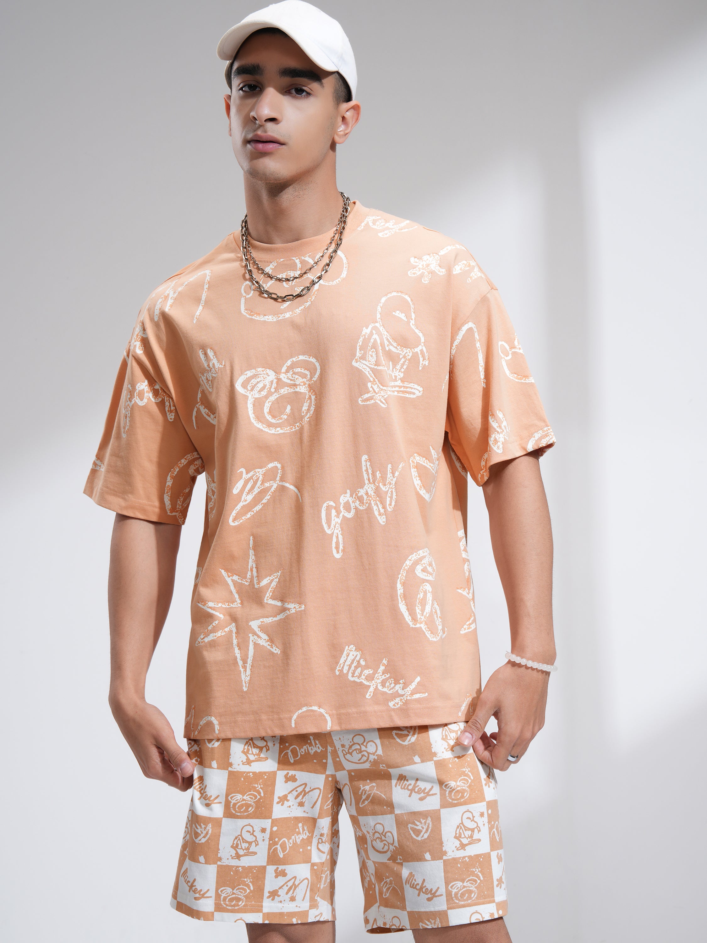 Disney By Highlander Men Rust Mickey And Friends T-Shirt With Shorts Co-Ords - Rust - Image 1