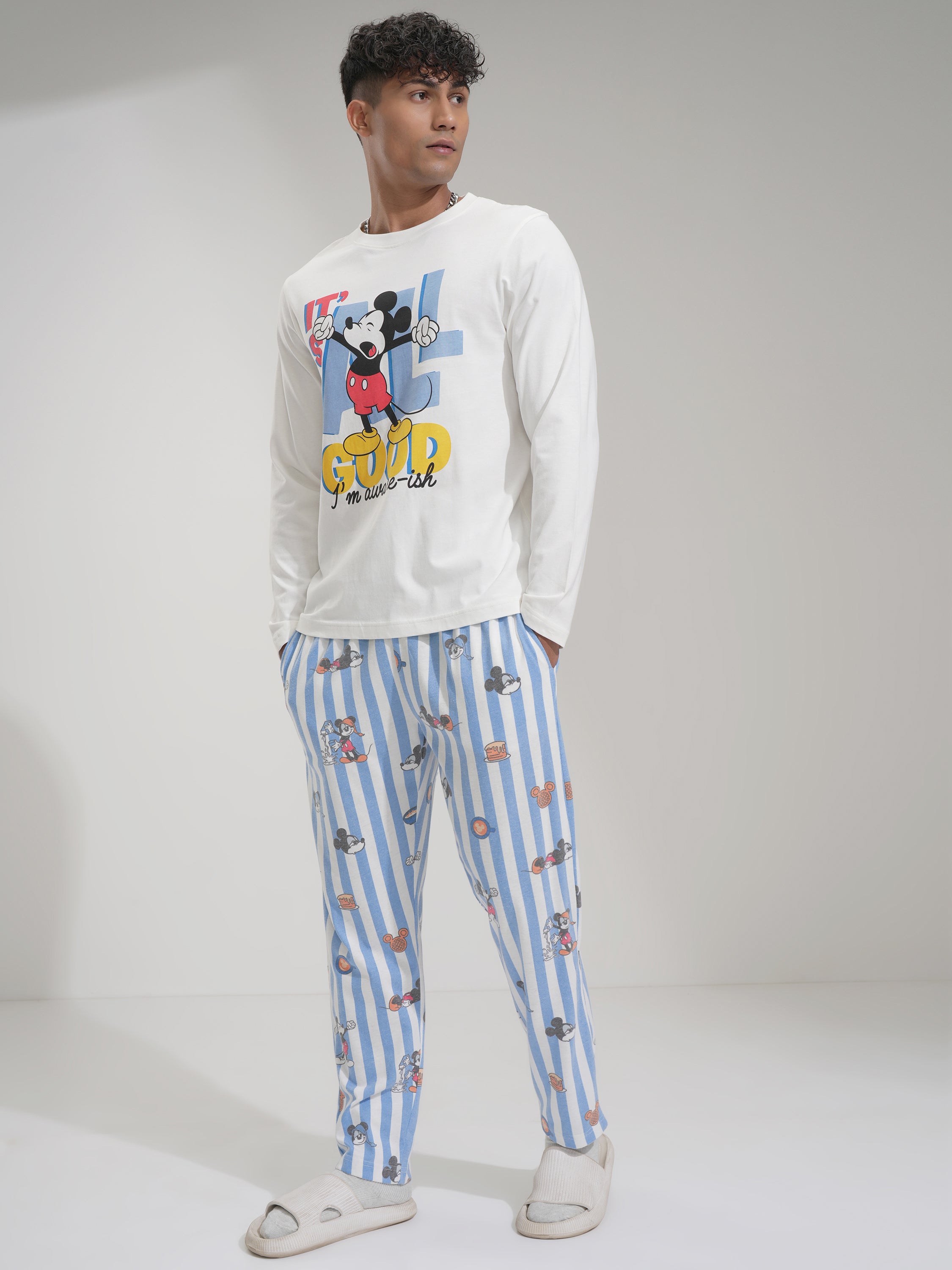 Disney By Highlander Men White Mickey Mouse T-shirt With Trouser Co-Ords - White - Image 2