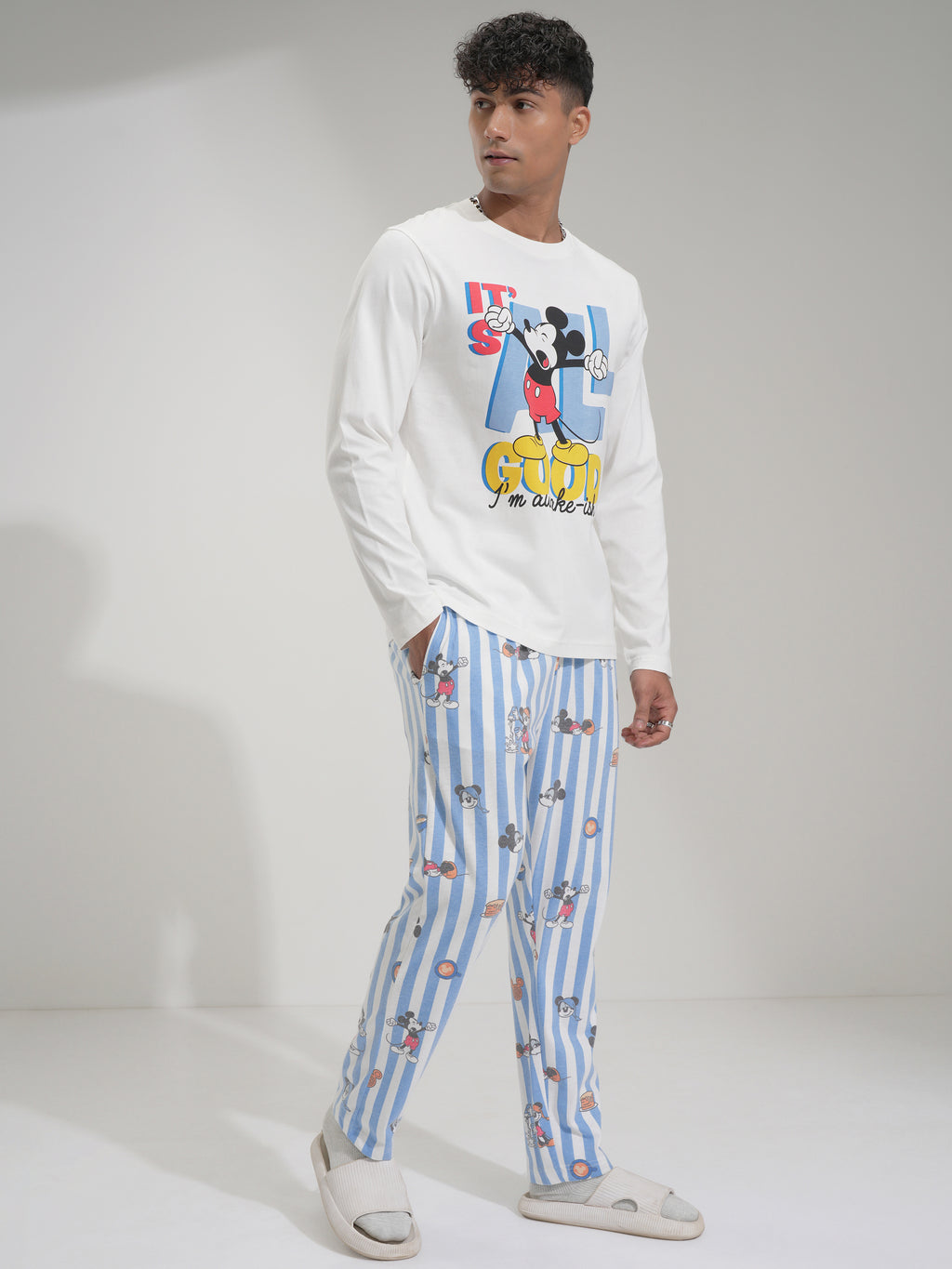 Disney By Highlander Men White Mickey Mouse T-shirt With Trouser Co-Ords - White - Image 4