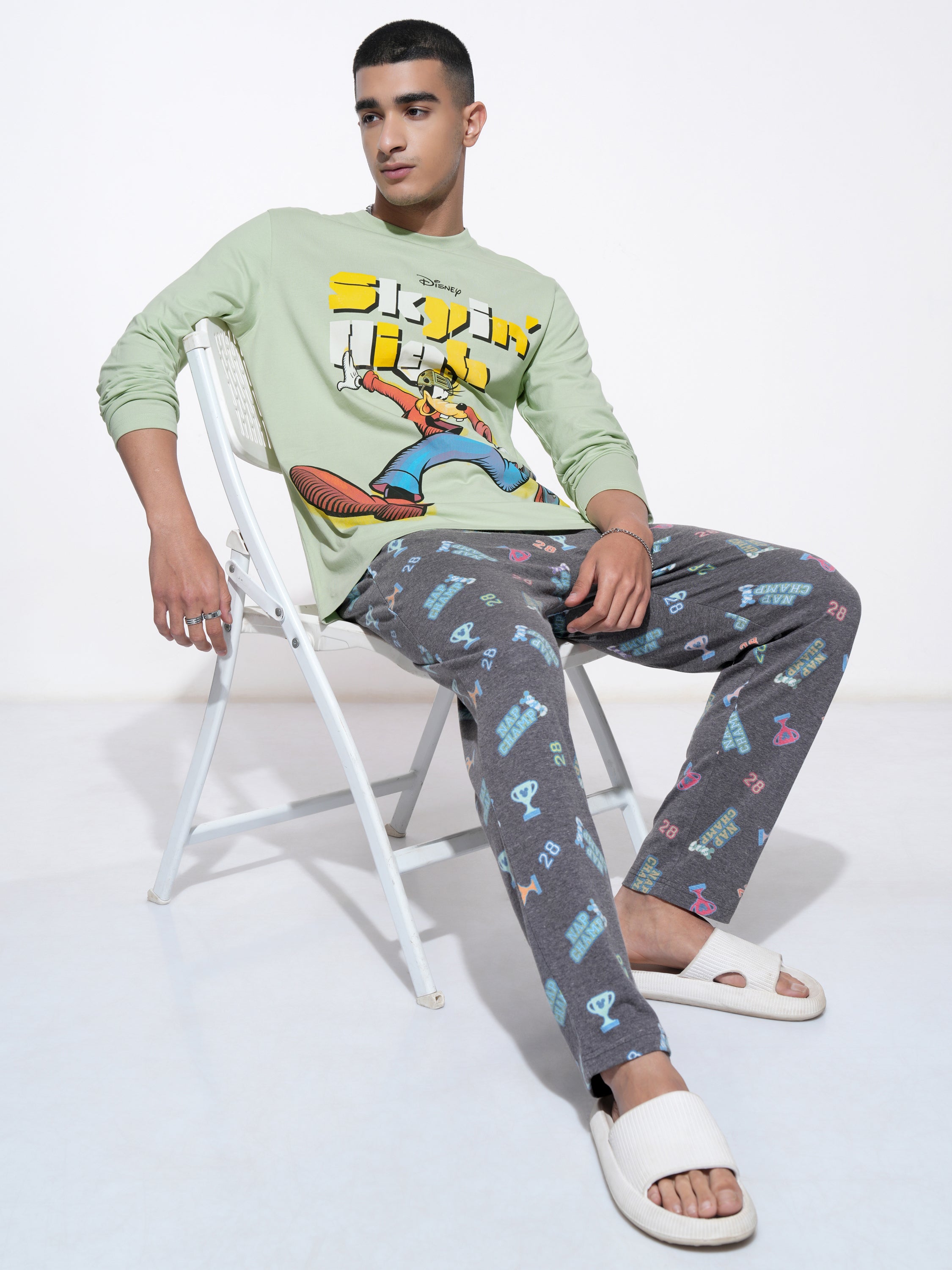 Disney By Highlander Men Green Goofy T-Shirt With Trouser Co-Ords - Green - Image 1