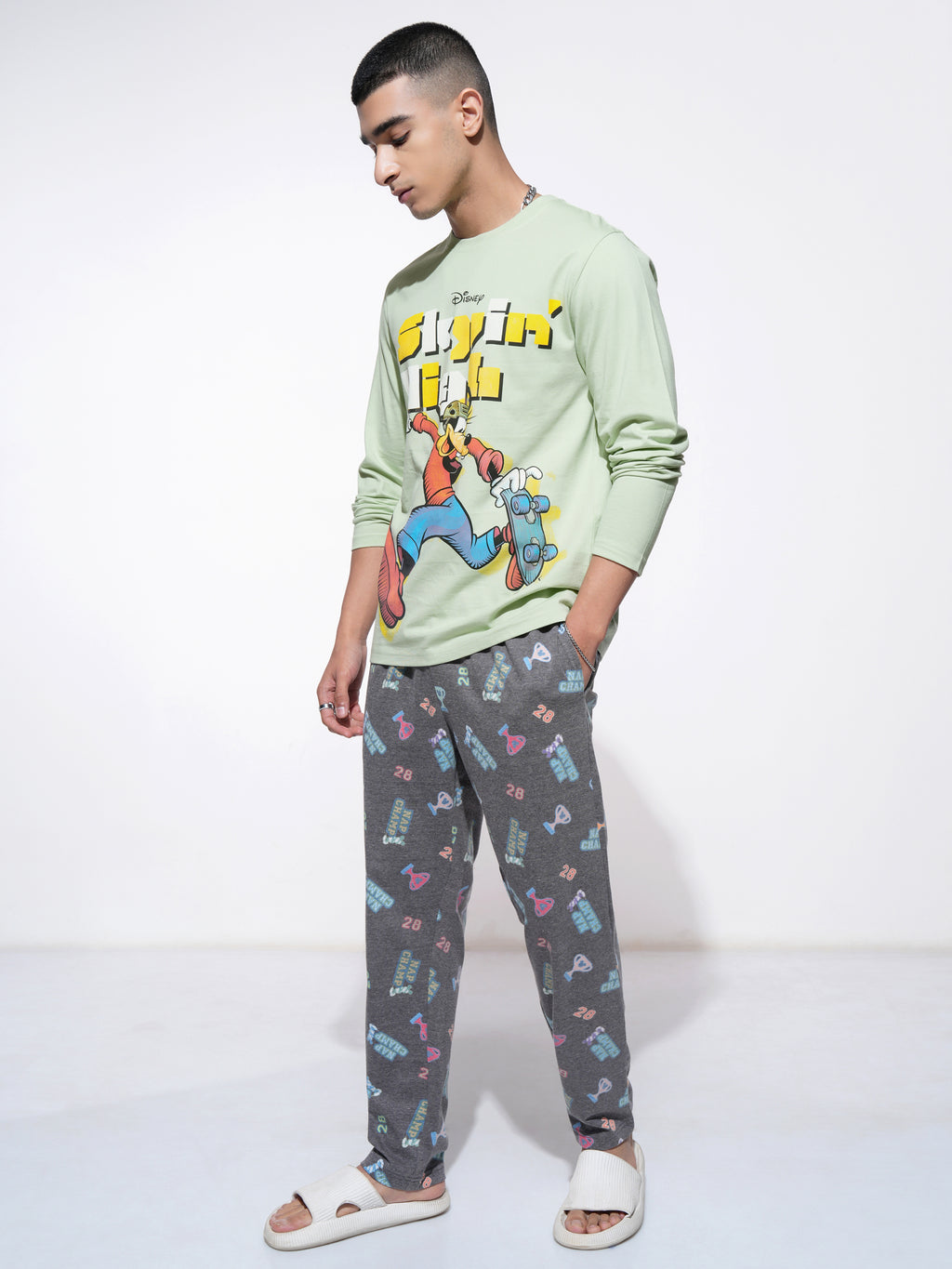 Disney By Highlander Men Green Goofy T-Shirt With Trouser Co-Ords - Green - Image 2