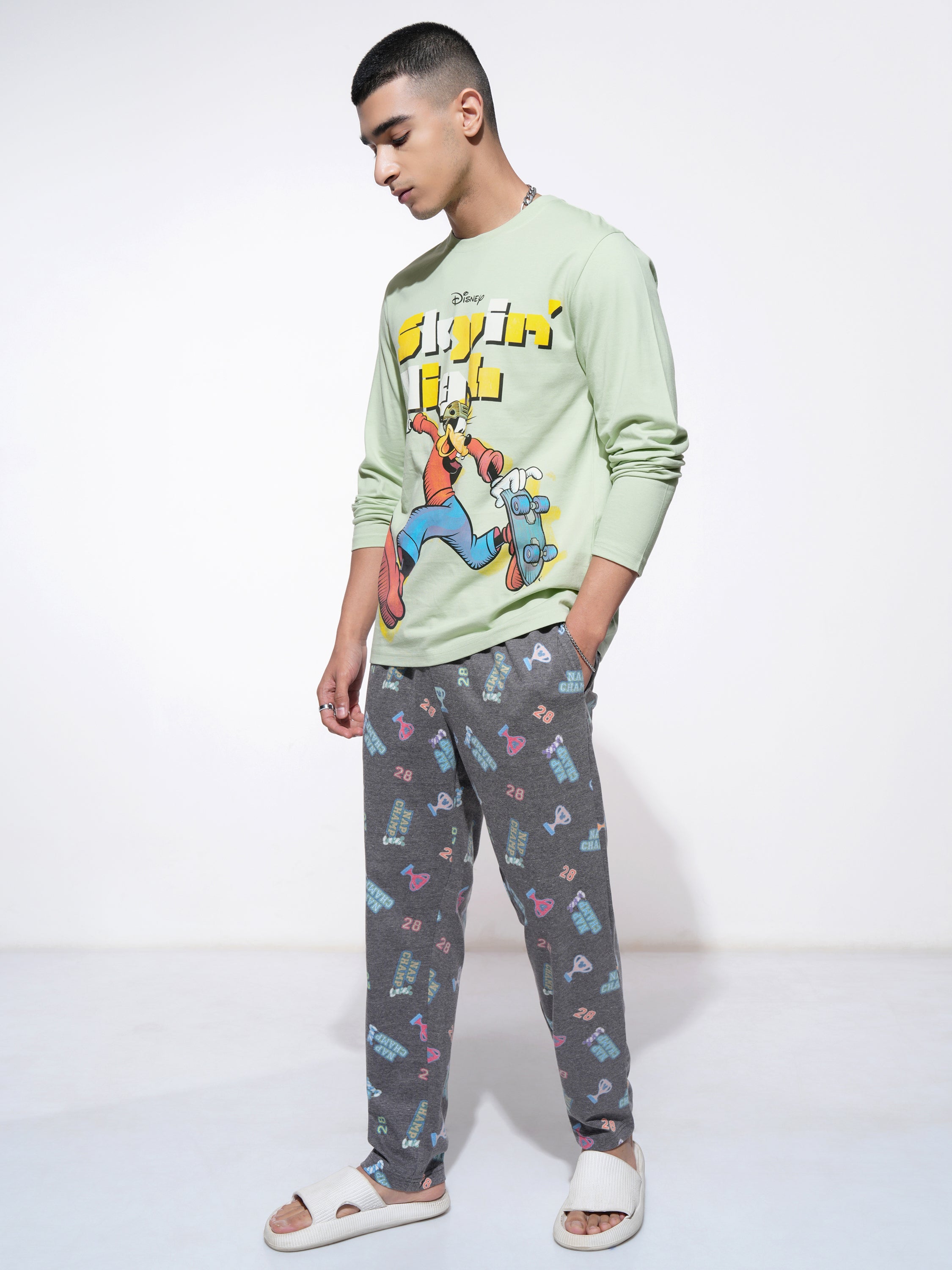 Disney By Highlander Men Green Goofy T-Shirt With Trouser Co-Ords - Green - Image 2