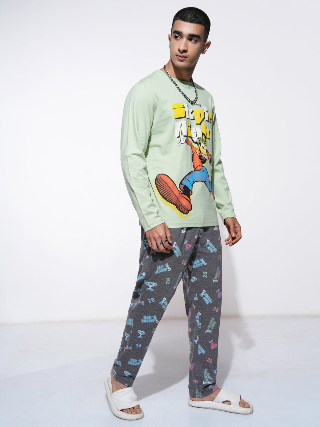 Disney By Highlander Men Green Goofy T-Shirt With Trouser Co-Ords - Green - Image 4