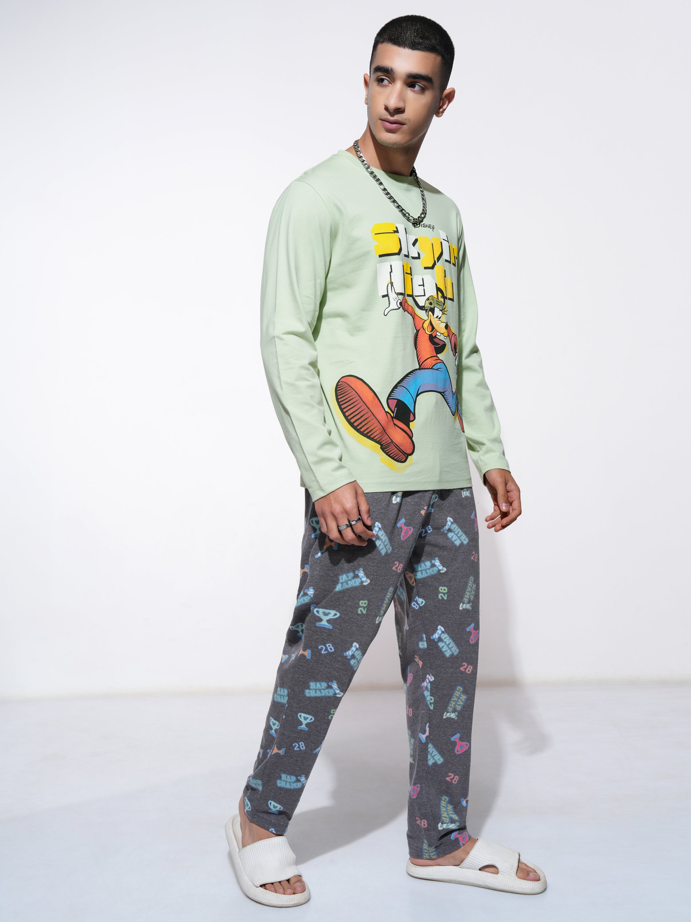 Disney By Highlander Men Green Goofy T-Shirt With Trouser Co-Ords - Green - Image 4