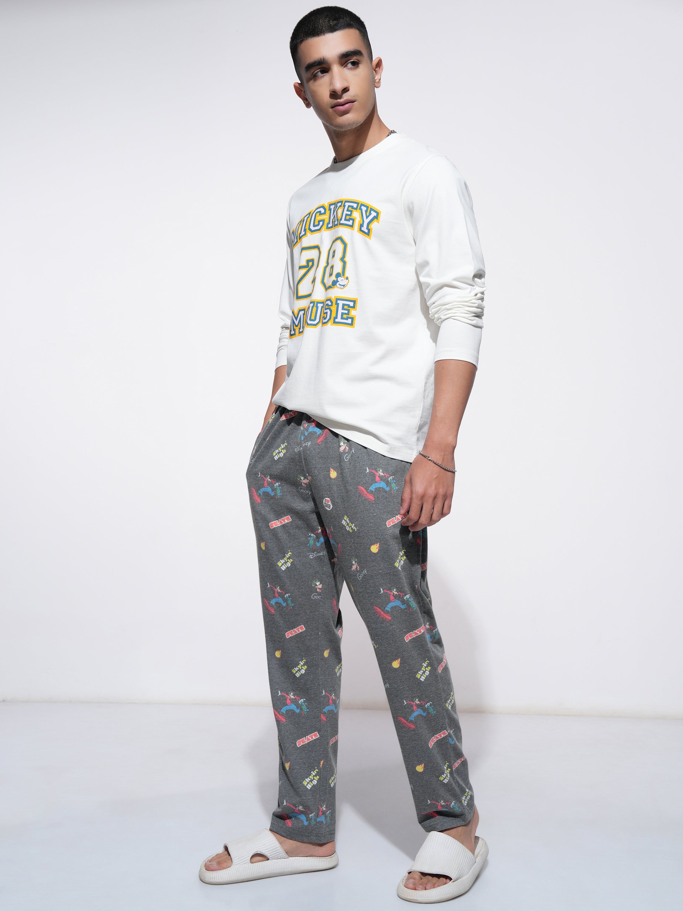 Disney By Highlander Men Off White Mickey Mouse T-shirt With Trouser Co-Ords - Off White - Image 2