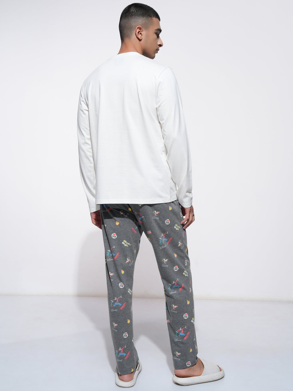 Disney By Highlander Men Off White Mickey Mouse T-shirt With Trouser Co-Ords - Off White - Image 3