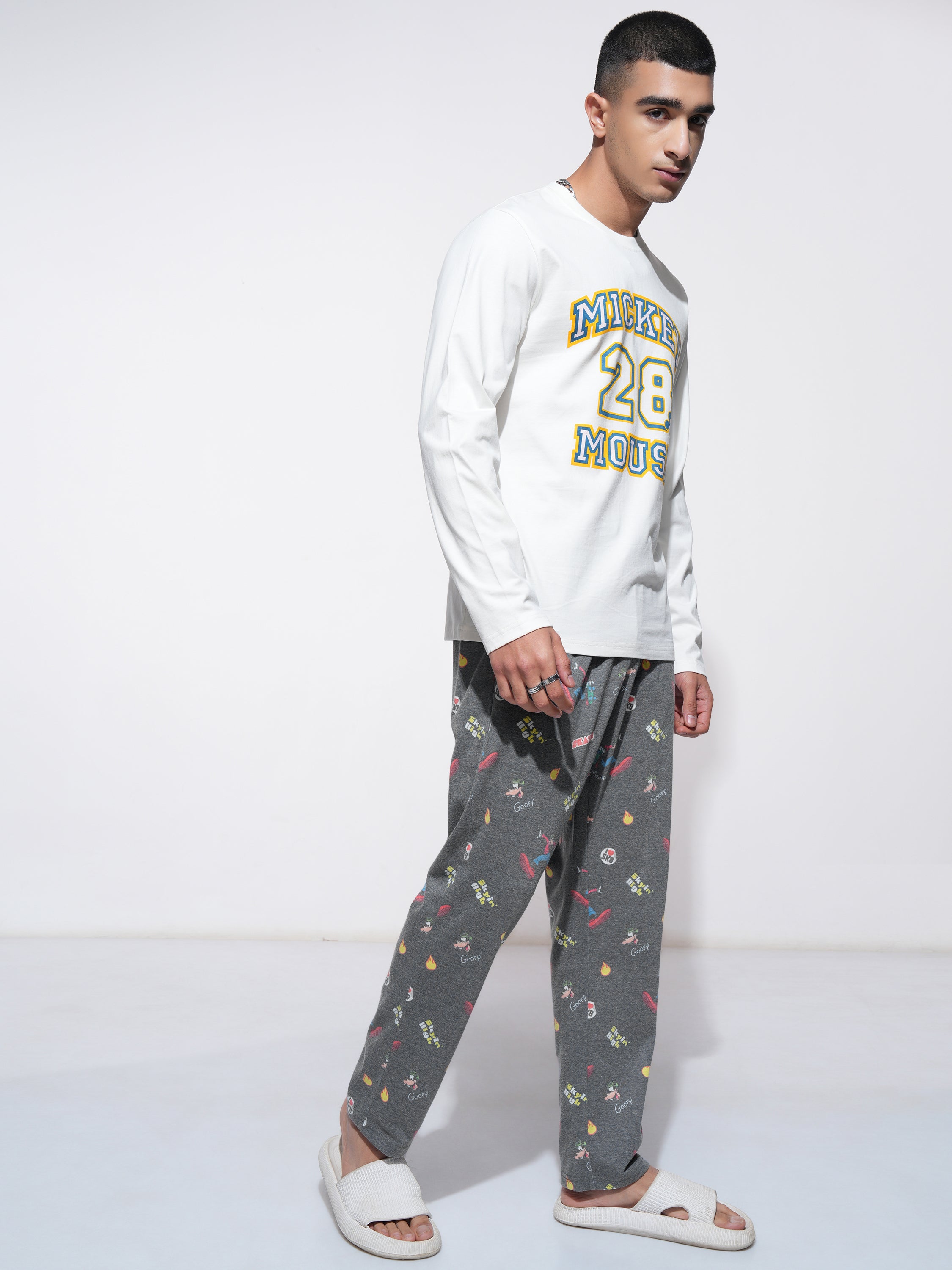 Disney By Highlander Men Off White Mickey Mouse T-shirt With Trouser Co-Ords - Off White - Image 4