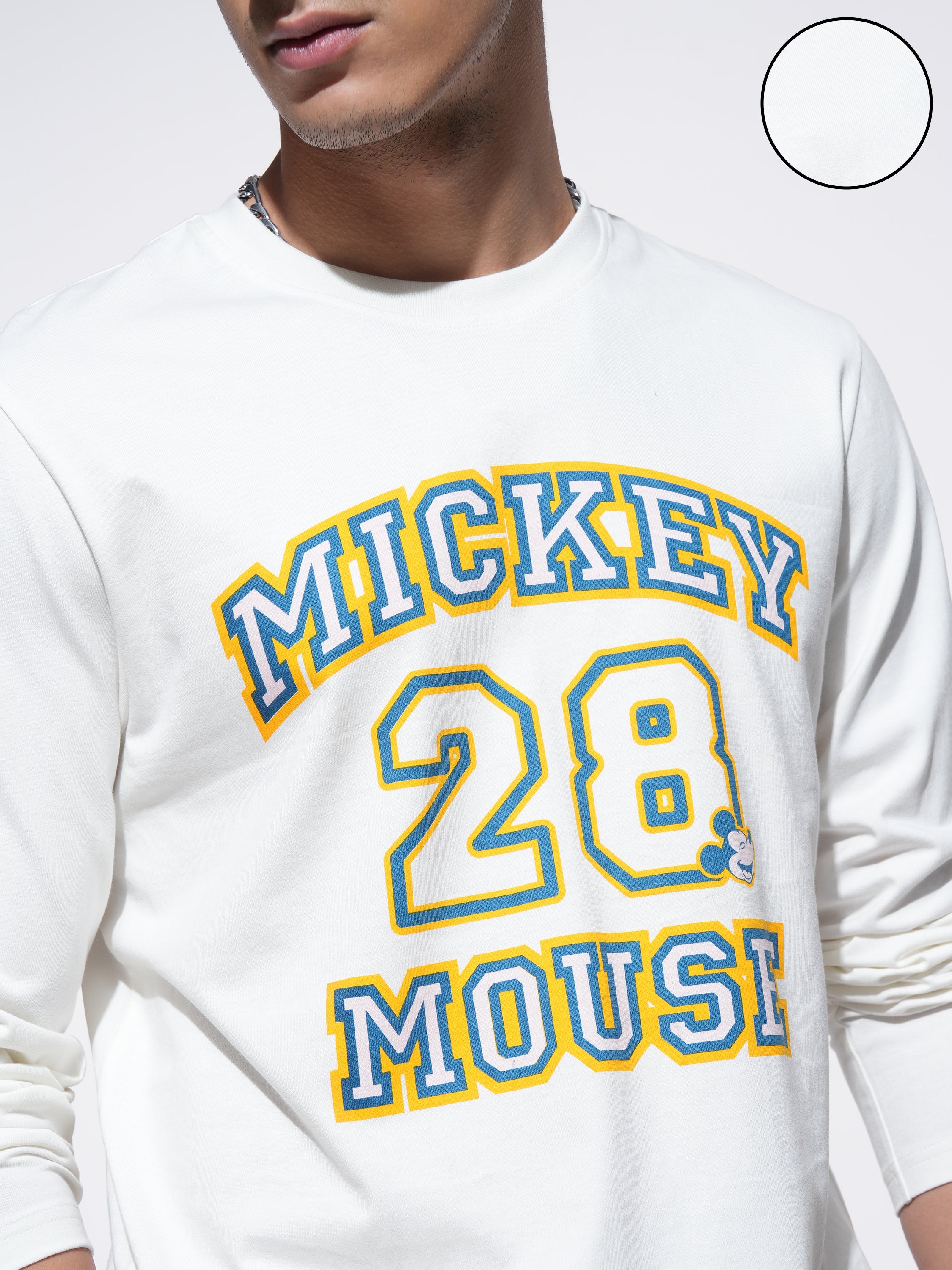 Disney By Highlander Men Off White Mickey Mouse T-shirt With Trouser Co-Ords - Off White - Image 5