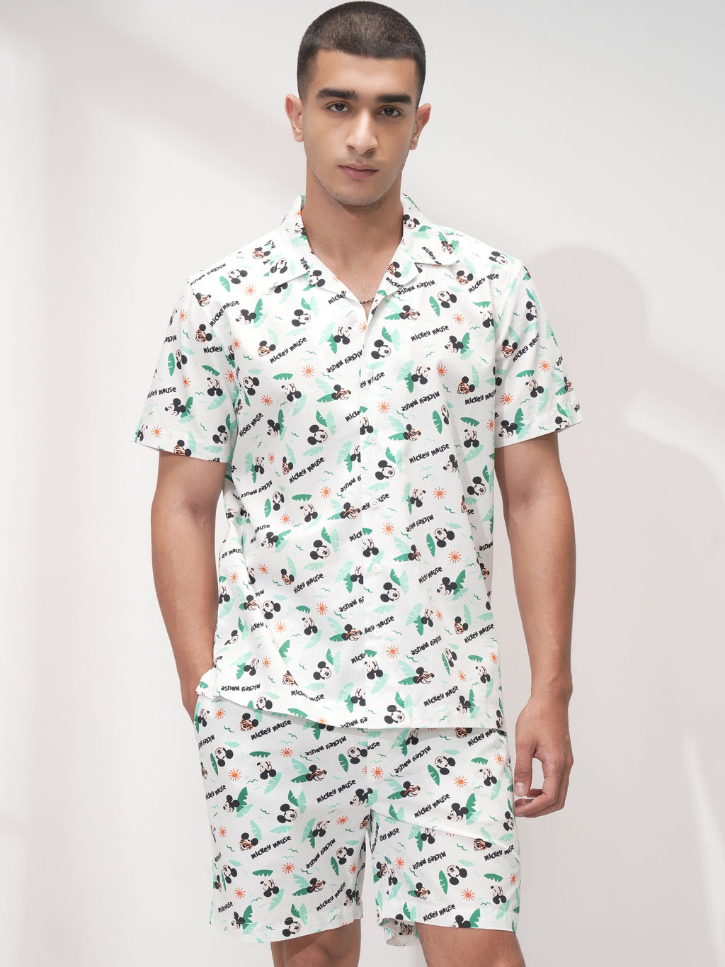 Disney By Highlander Men White Mickey Mouse Shirt With Shorts Co-Ords - White - Image 1