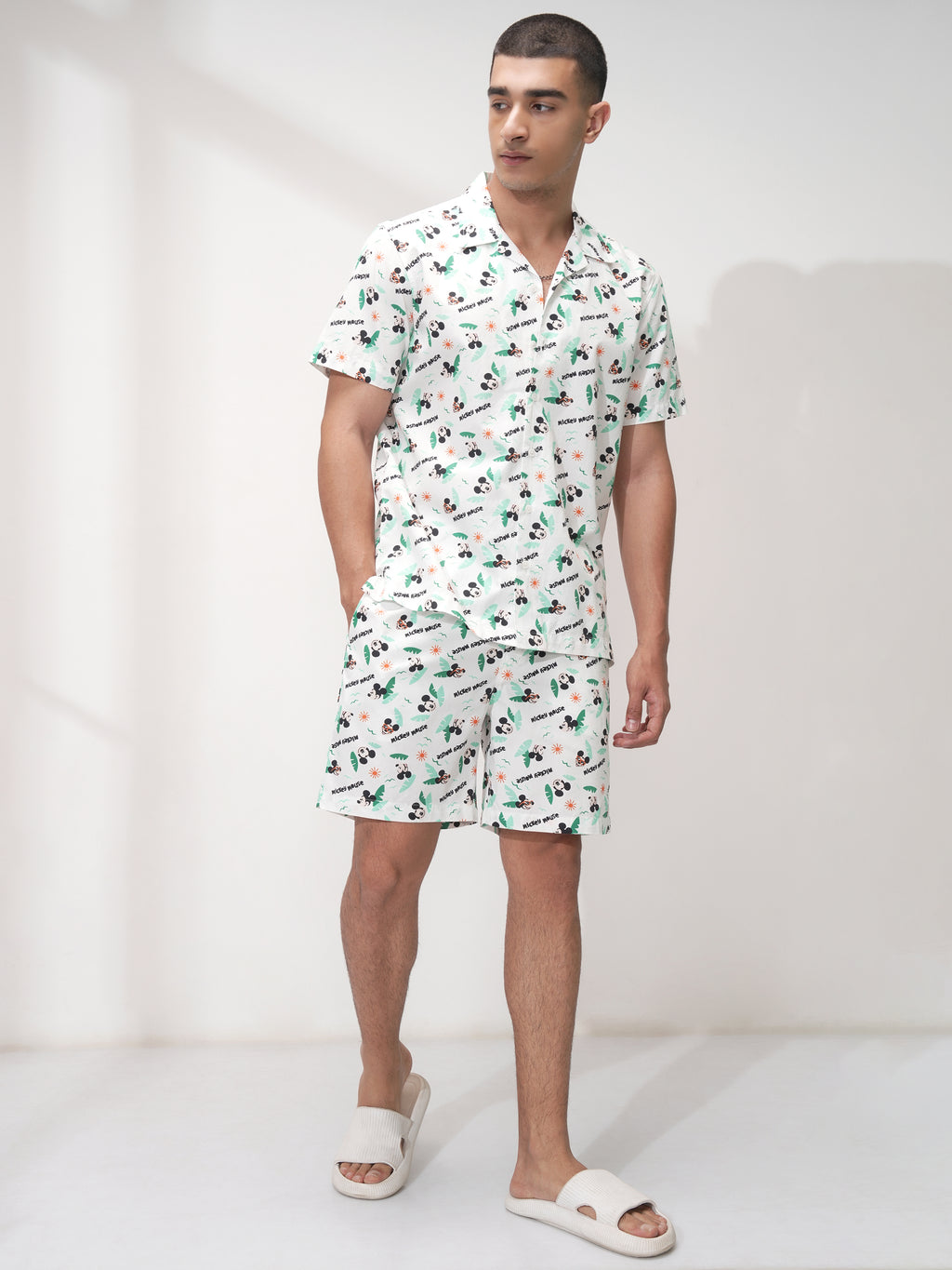 Disney By Highlander Men White Mickey Mouse Shirt With Shorts Co-Ords - White - Image 2