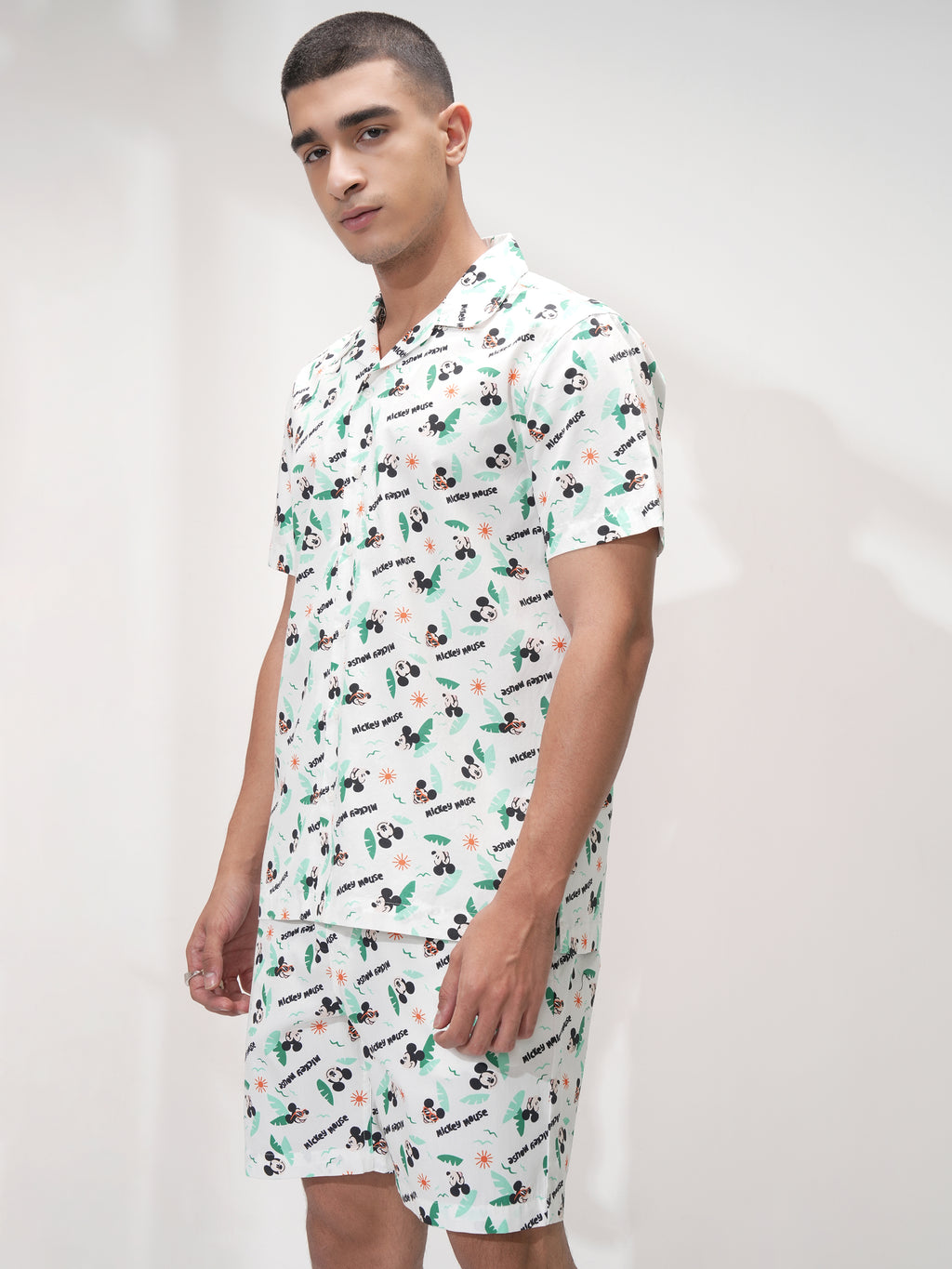 Disney By Highlander Men White Mickey Mouse Shirt With Shorts Co-Ords - White - Image 4