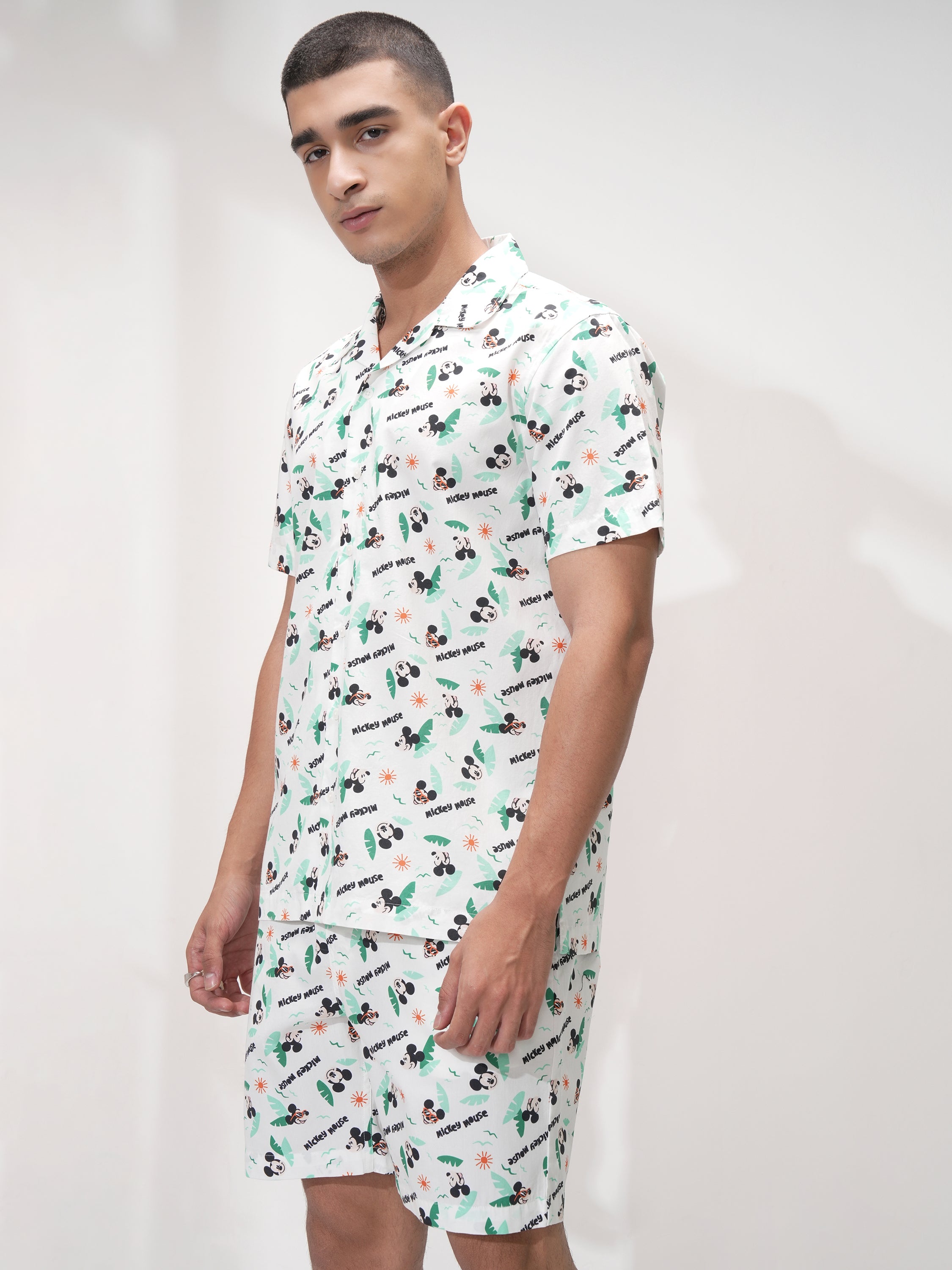 Disney By Highlander Men White Mickey Mouse Shirt With Shorts Co-Ords - White - Image 4