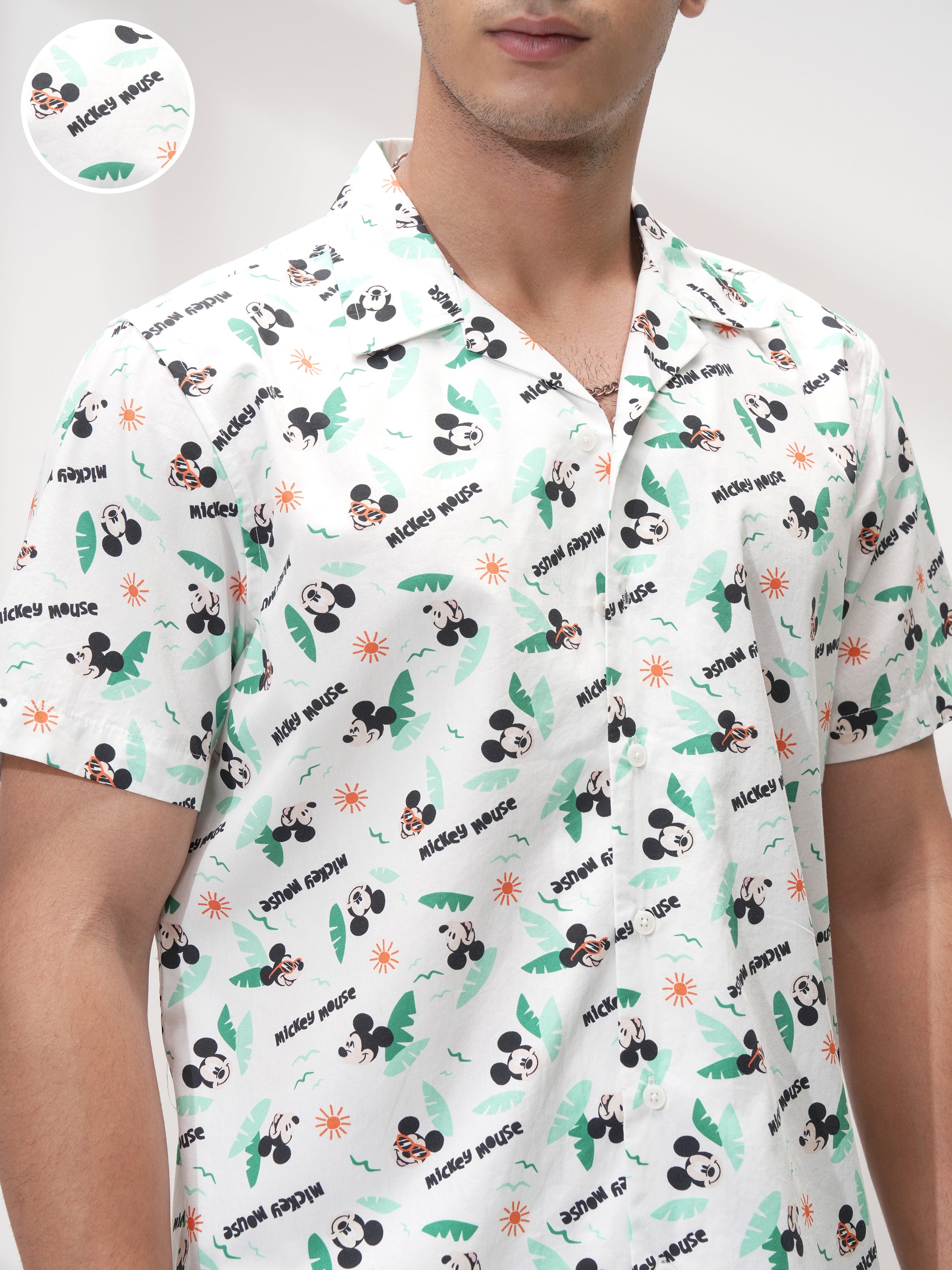Disney By Highlander Men White Mickey Mouse Shirt With Shorts Co-Ords - White - Image 5