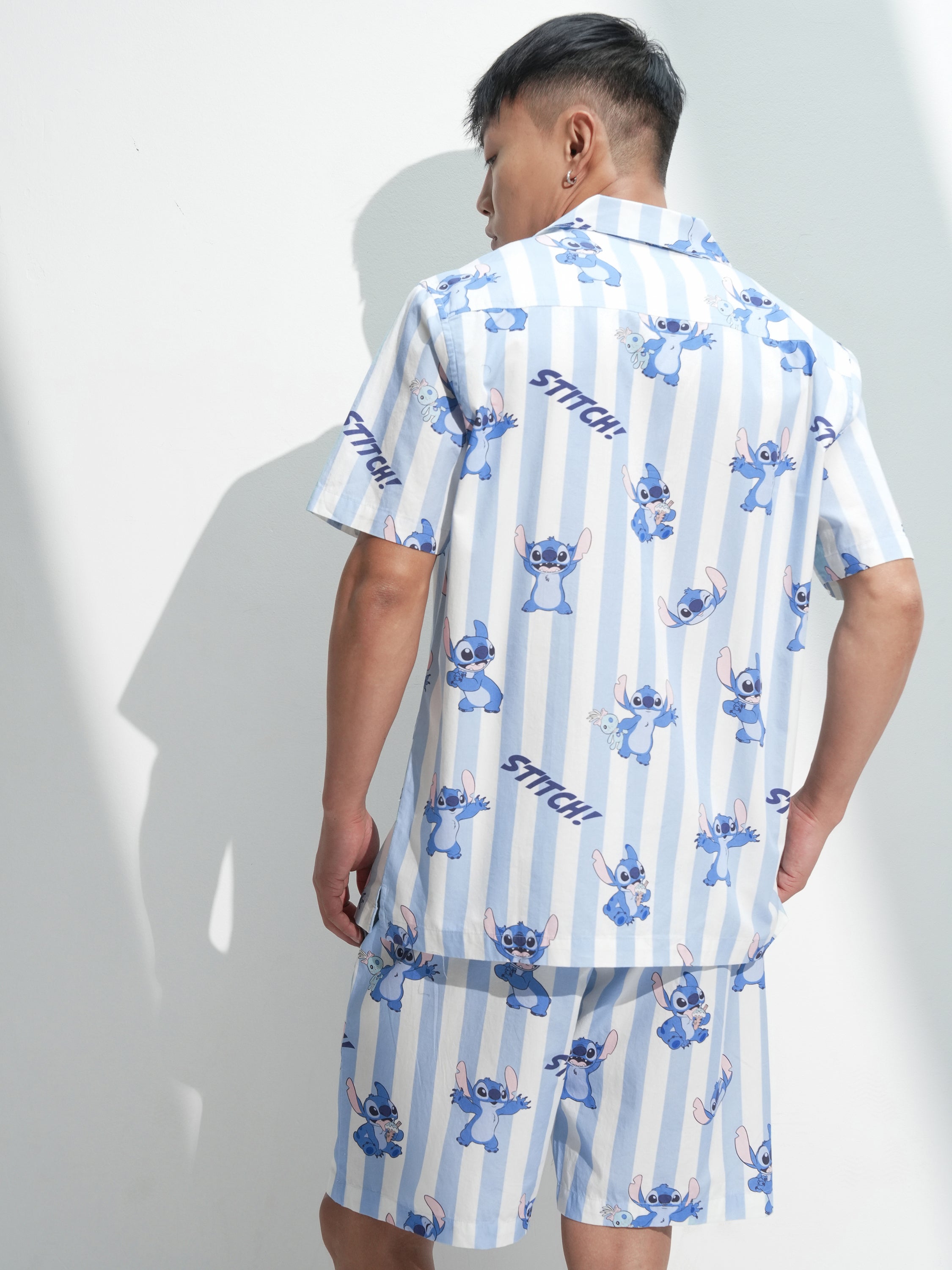 Disney By Highlander Men Blue Stitch Shirt With Shorts Co-Ords - Blue - Image 3