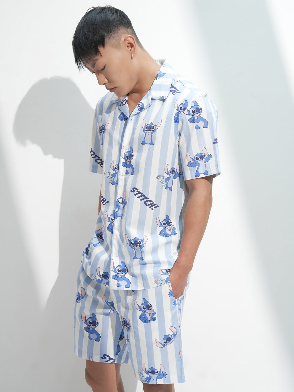 Disney By Highlander Men Blue Stitch Shirt With Shorts Co-Ords - Blue - Image 4