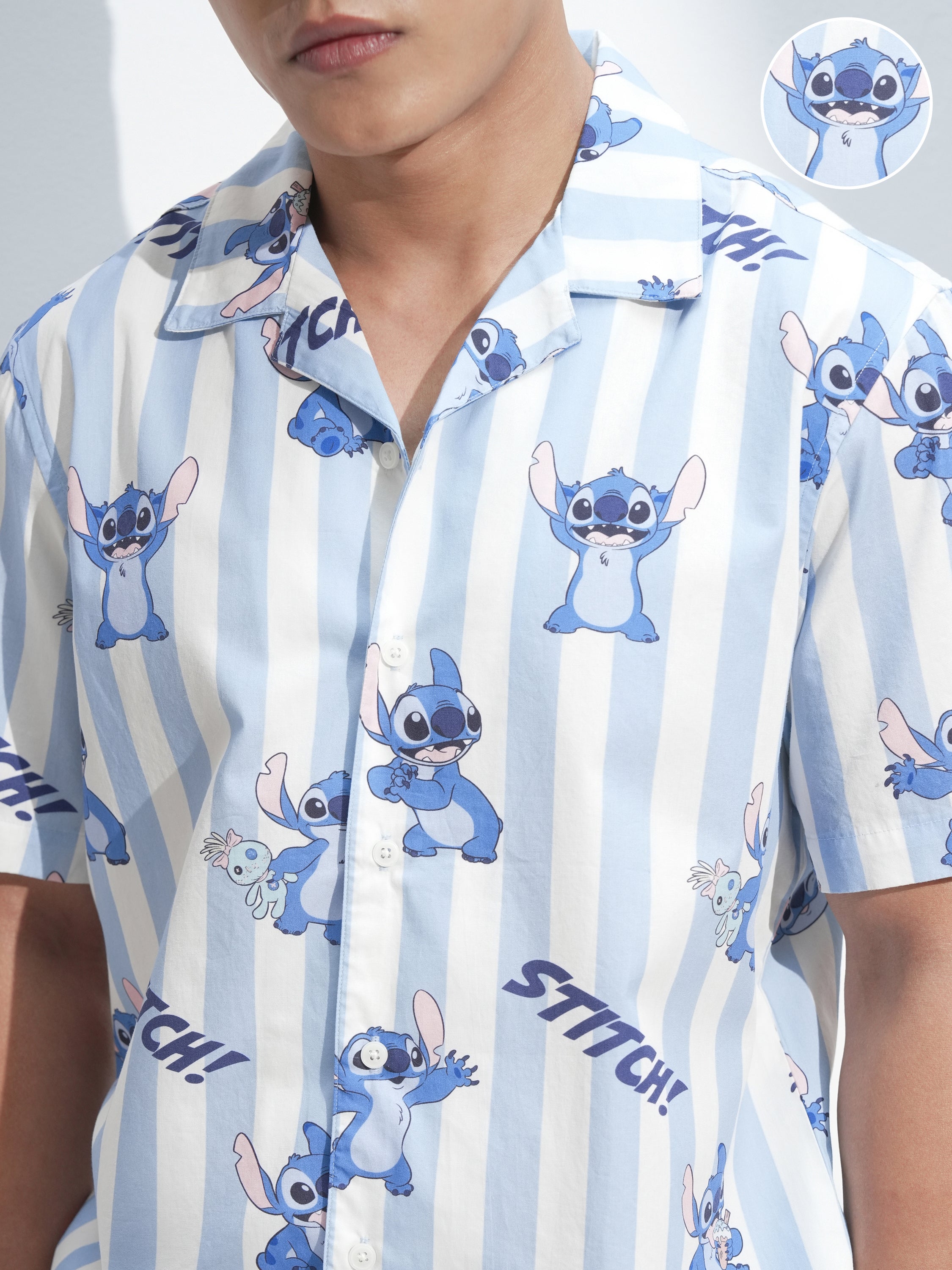 Disney By Highlander Men Blue Stitch Shirt With Shorts Co-Ords - Blue - Image 5