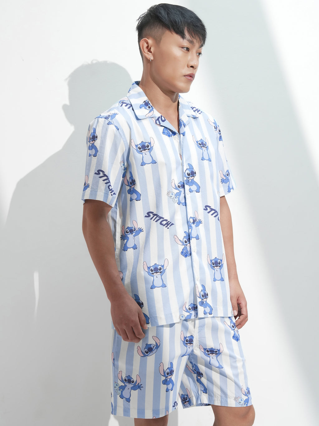 Disney By Highlander Men Blue Stitch Shirt With Shorts Co-Ords - Blue - Image 6