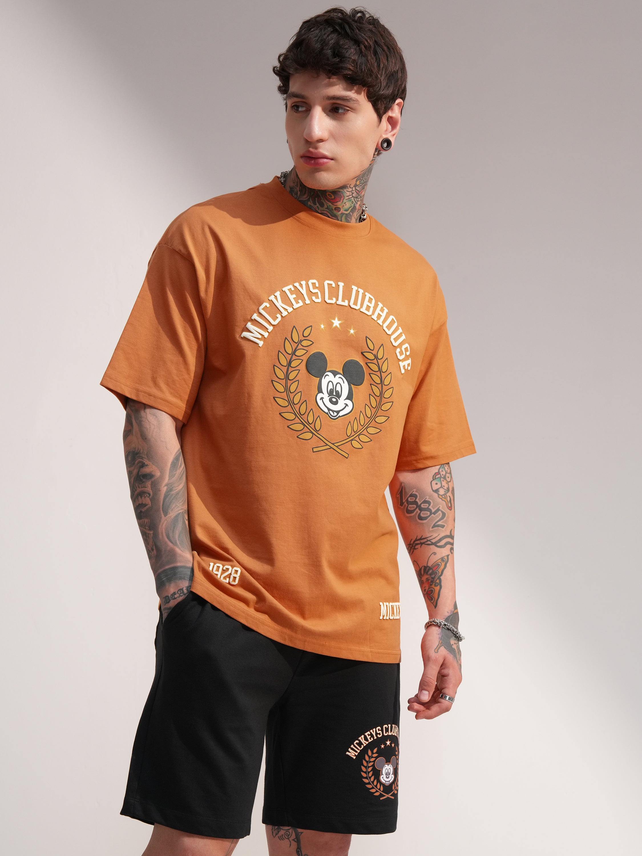 Disney By Highlander Men Rust Mickey Mouse T-Shirt With Shorts Co-Ords - Rust - Image 1