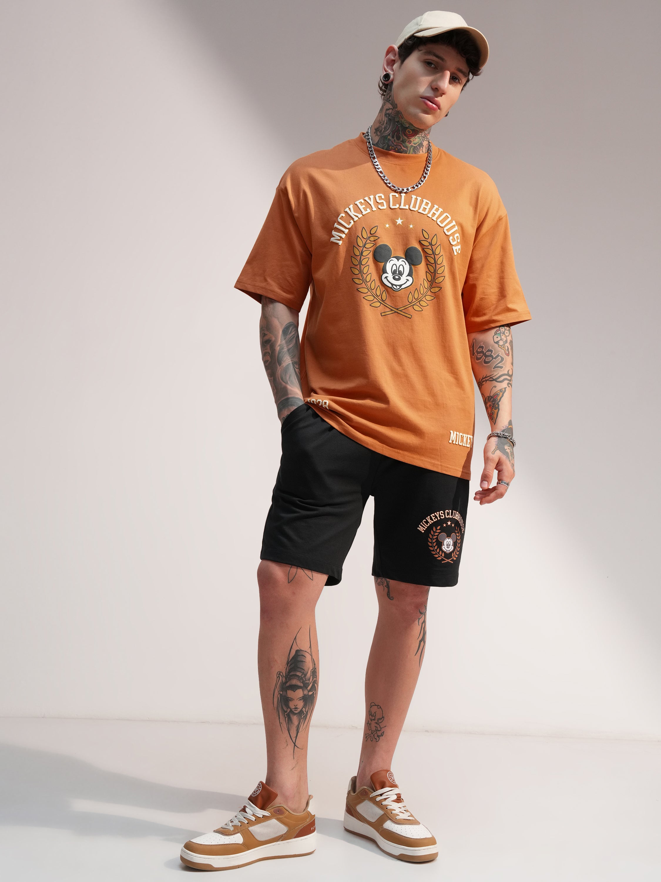 Disney By Highlander Men Rust Mickey Mouse T-Shirt With Shorts Co-Ords - Rust - Image 2