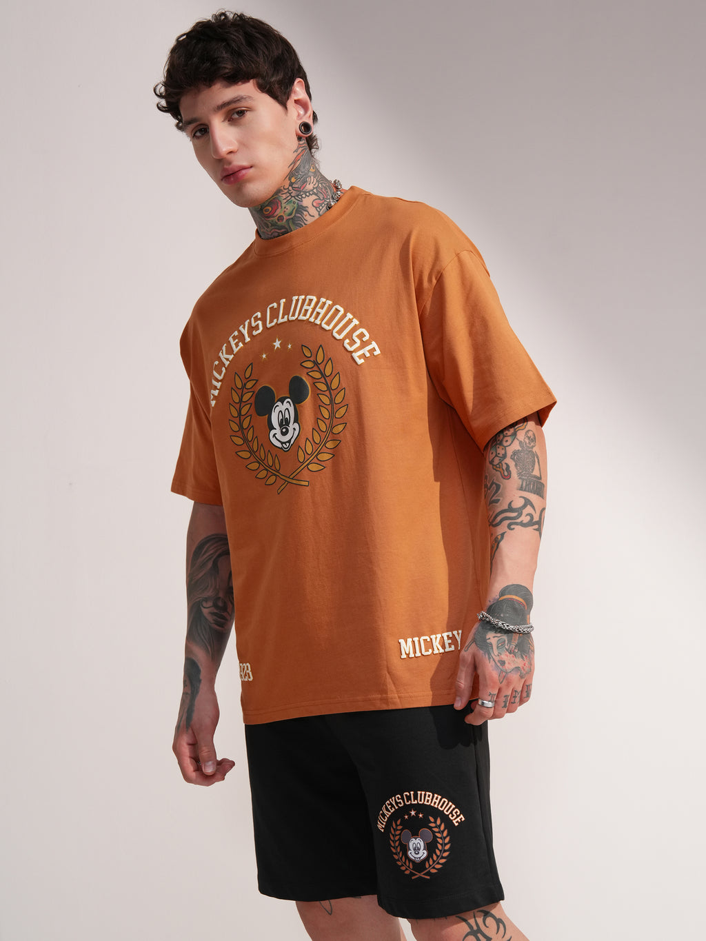 Disney By Highlander Men Rust Mickey Mouse T-Shirt With Shorts Co-Ords - Rust - Image 4