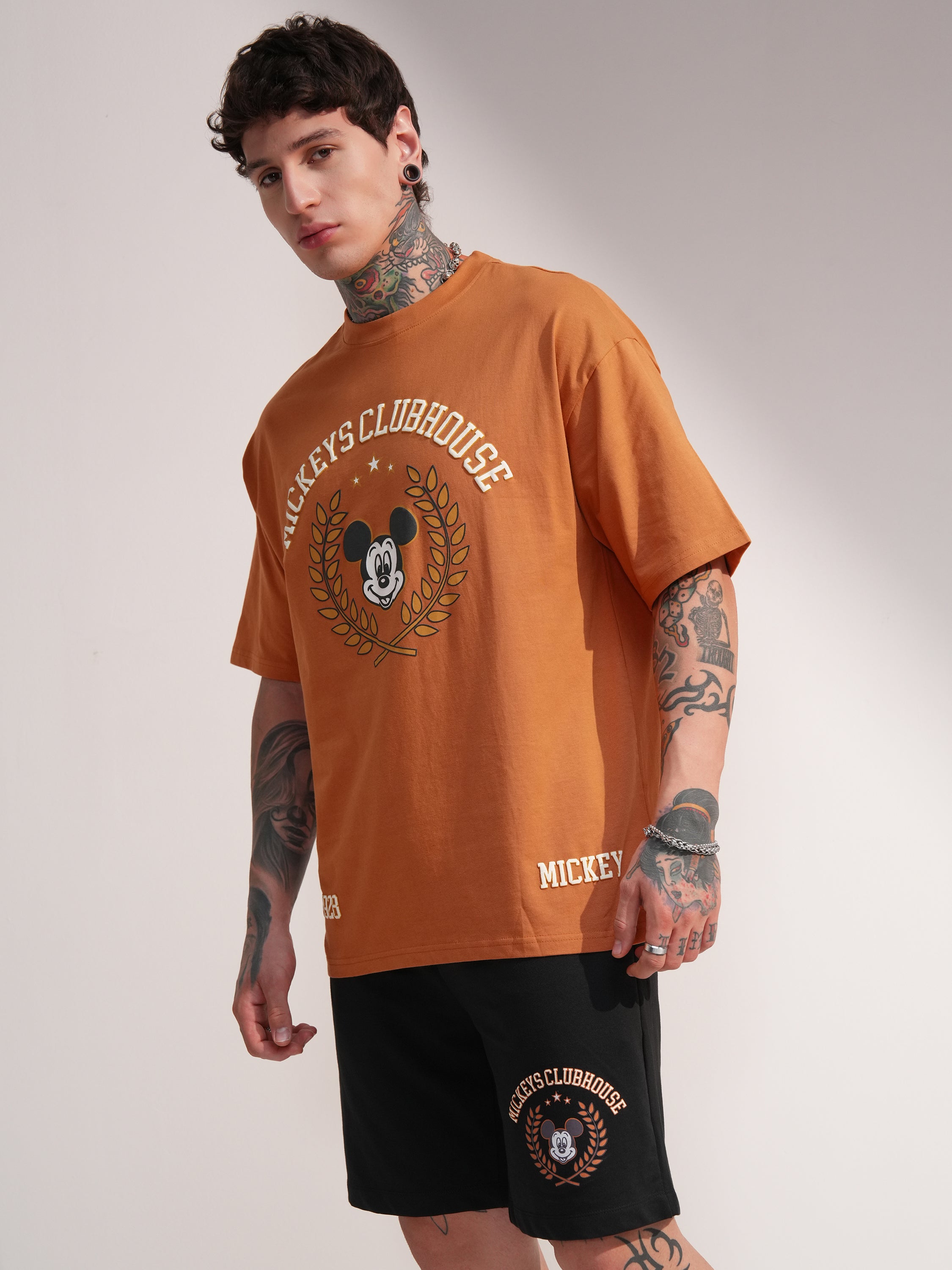 Disney By Highlander Men Rust Mickey Mouse T-Shirt With Shorts Co-Ords - Rust - Image 4